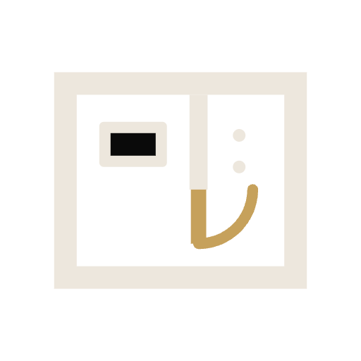 A washing machine icon with a distressed smiley face