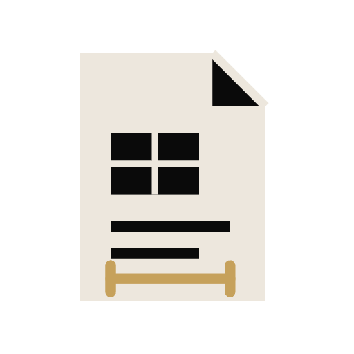 Icon of a medical report with a plus sign, a horizontal line, and a hospital bed symbol at the bottom