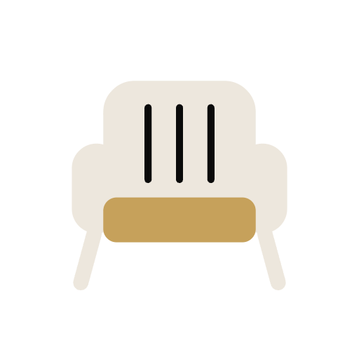A simple digital illustration of a beige armchair with a cushioned seat and four legs.