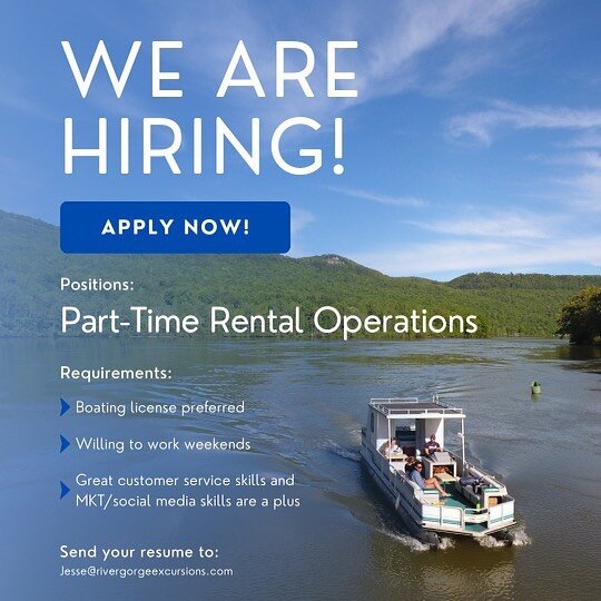 Calling all boat lovers! We are looking for someone to join our team for the upcoming boating season. Message us for more info! #explorethegorge #chattanooga #pontoons #riverlife #boatrentals #boattours #deut31:6