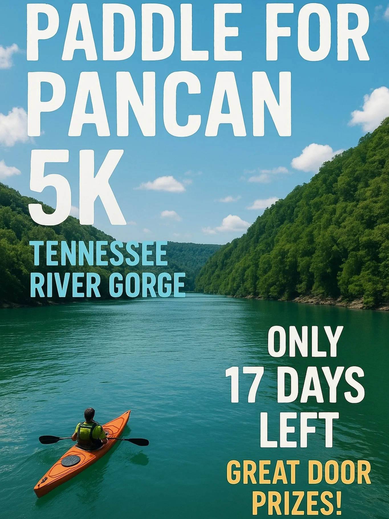 🌊🚣&zwj;♂️ Paddle for PanCAN 5K is almost here! Just 17 days left to join us on the stunning Tennessee River Gorge. Sign up today, enjoy an unforgettable paddle, and don&rsquo;t miss out on the great door prizes from @feedtableandtavern @sidetrackhe