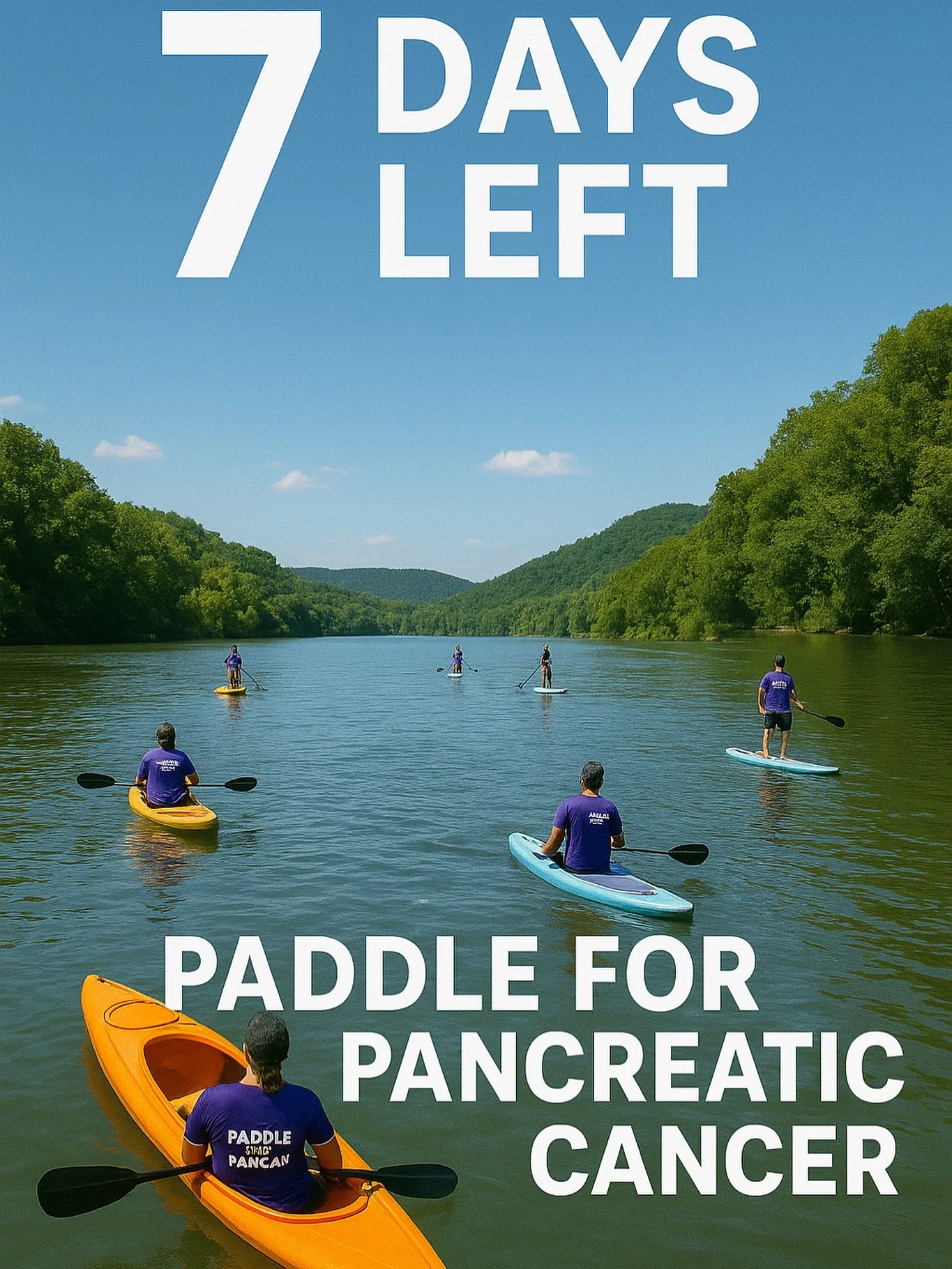 🚨 Only 7 days left! 🚨 The Paddle for PanCAN 5K is almost here and the TN River Gorge is calling! 💜☀️ Weather looks perfect, the water&rsquo;s waiting &mdash; let&rsquo;s fill it with kayaks &amp; paddleboards for a cause that matters. Who&rsquo;s 
