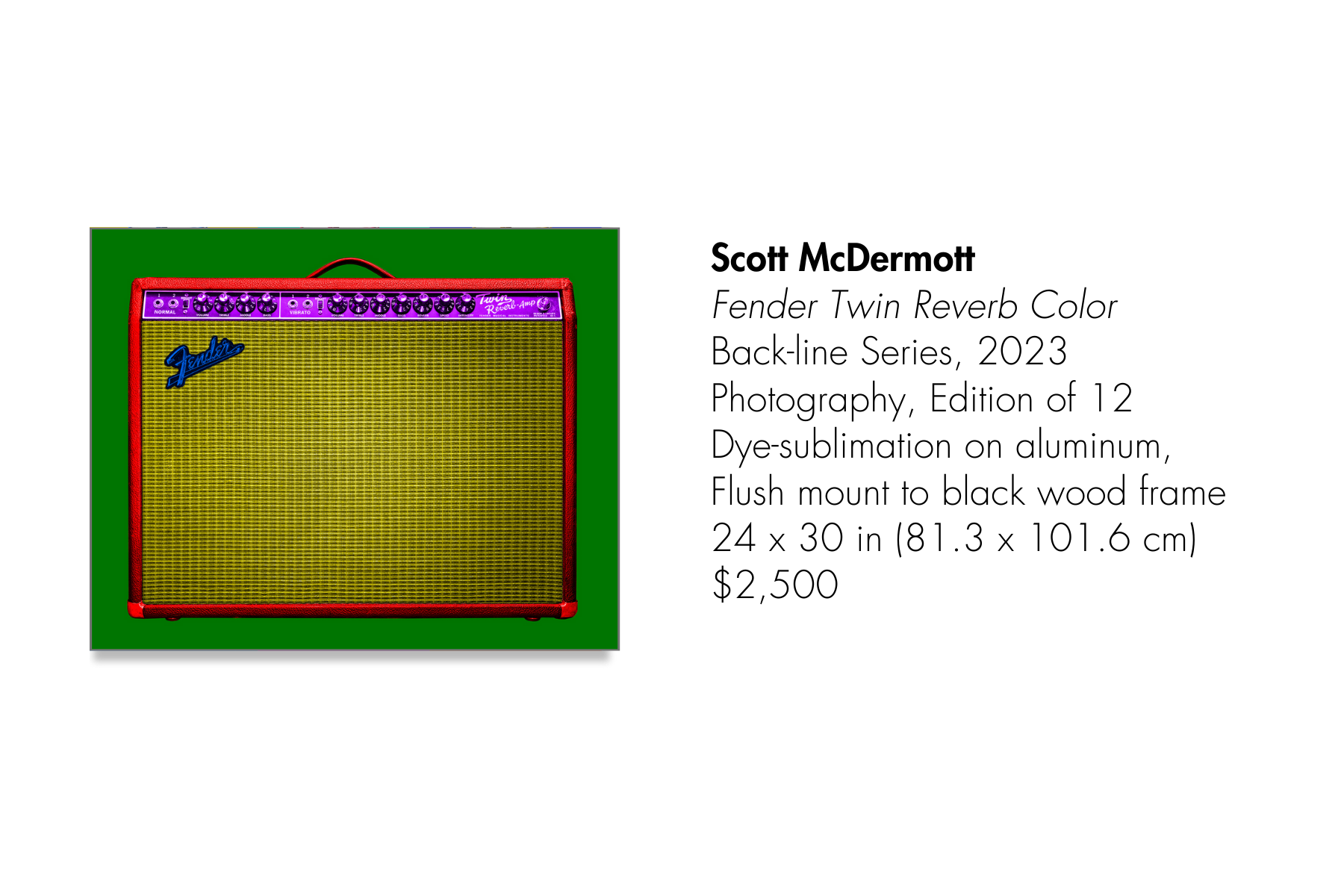 Pop art style image of a Fender guitar amplifier with a red frame and yellow speaker grille, set against a green background.