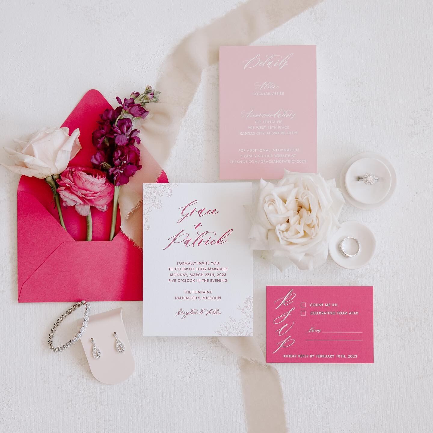 Love is in full bloom! 🌸💕 Our pink floral wedding invitation suite is the perfect way to invite your guests to share your special day 

Venue:&nbsp;@thefontainehotel
Planner:&nbsp;@theperfecttouchkc
Photo: @abbeyregnier.photography
Film:&nbsp; @hea