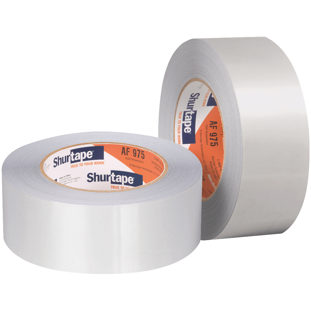 AF 975 Cold temperature aluminum foil tape for use on aluminum-backed and fibrous insulation and metal ductwork, and to repair metal and sheet metal.