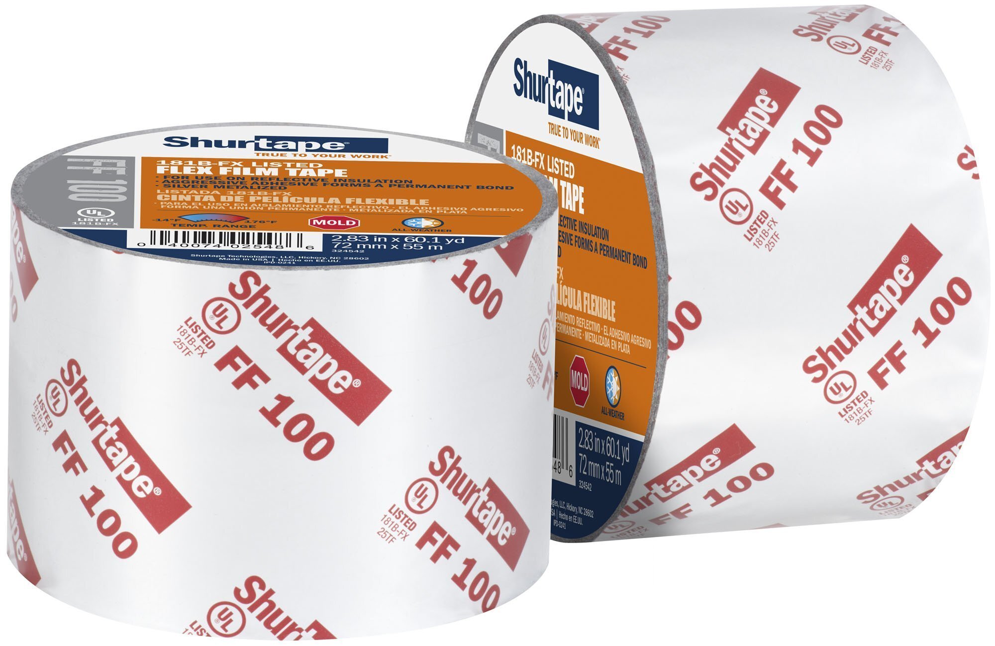FF 100 All-weather, UL 181B-FX Listed film tape designed specifically for seaming and sealing reflective insulation.