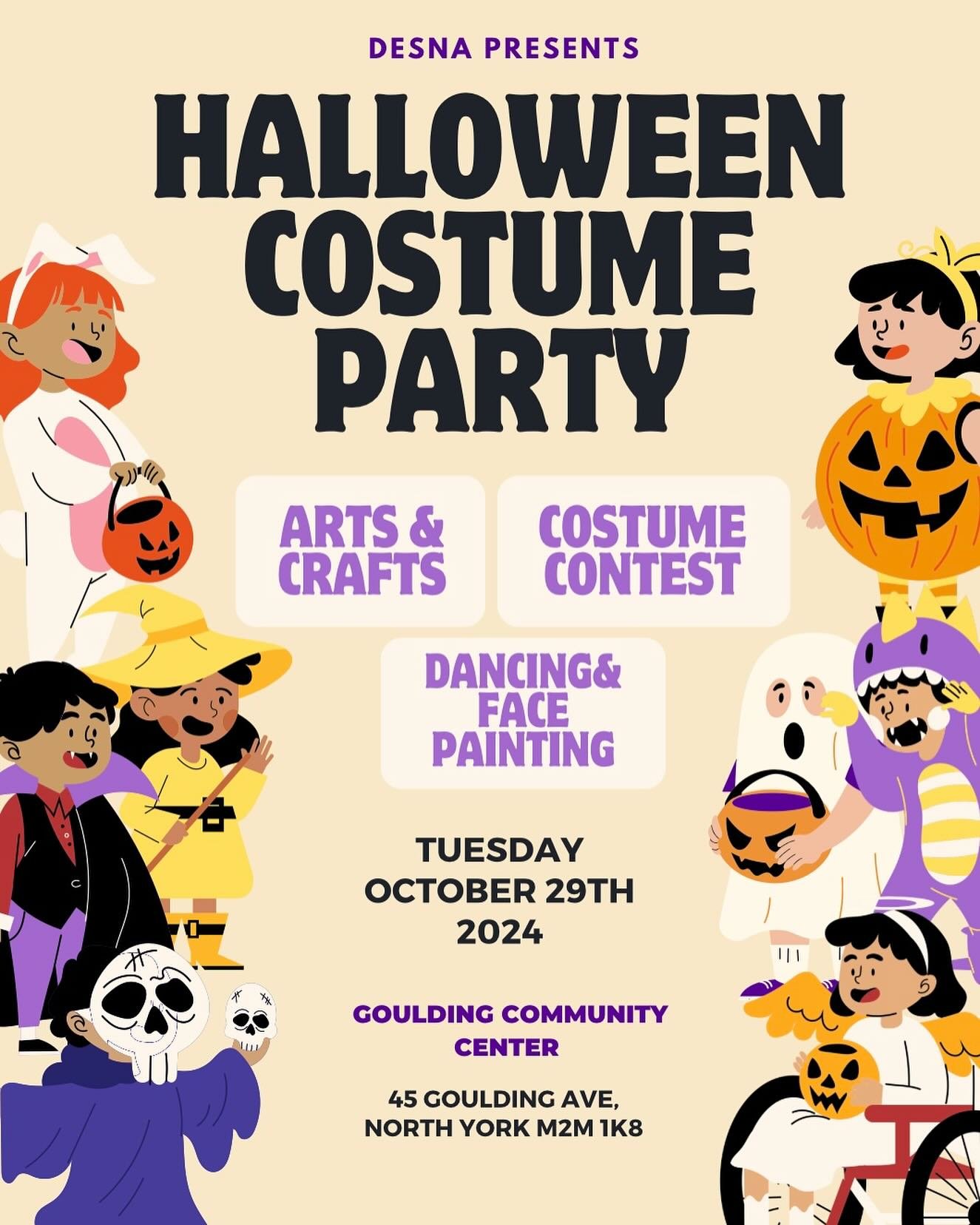 🚨We have updates🚨

DESNA is hosting a Halloween event that is perfect for
ALL ages!

For $20 per kid (purchase upon arrival) you have full access to treats, activities and the chance to win a costume contest!

Adults are free!

Location: Goulding C
