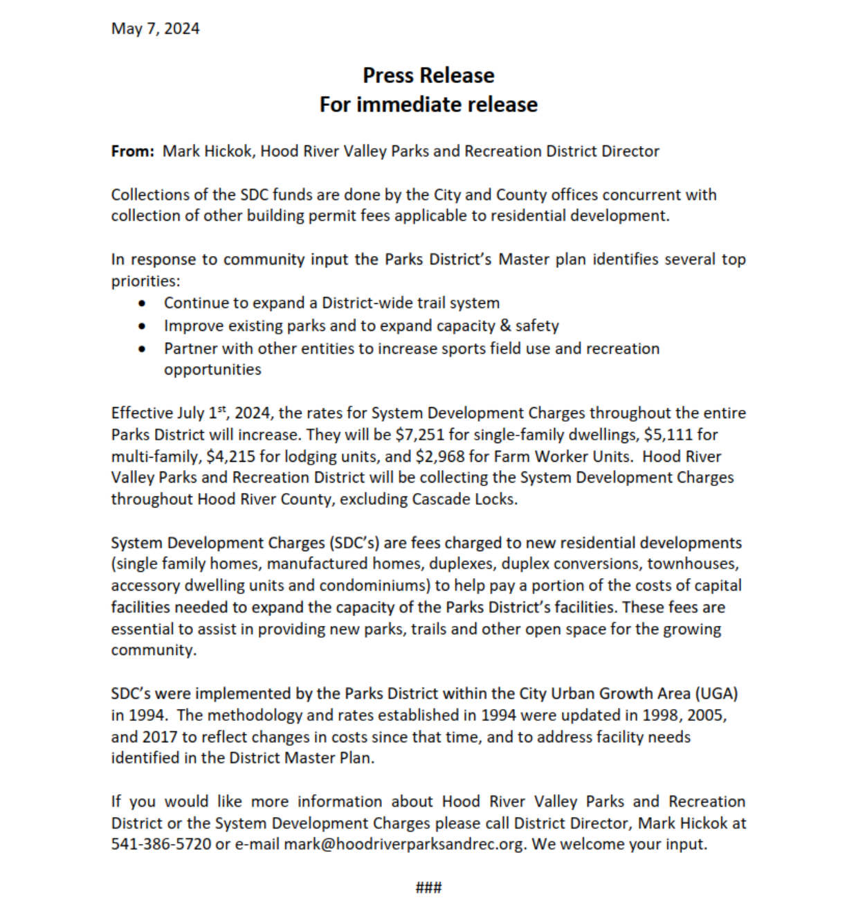 Press Release: SDC Funds