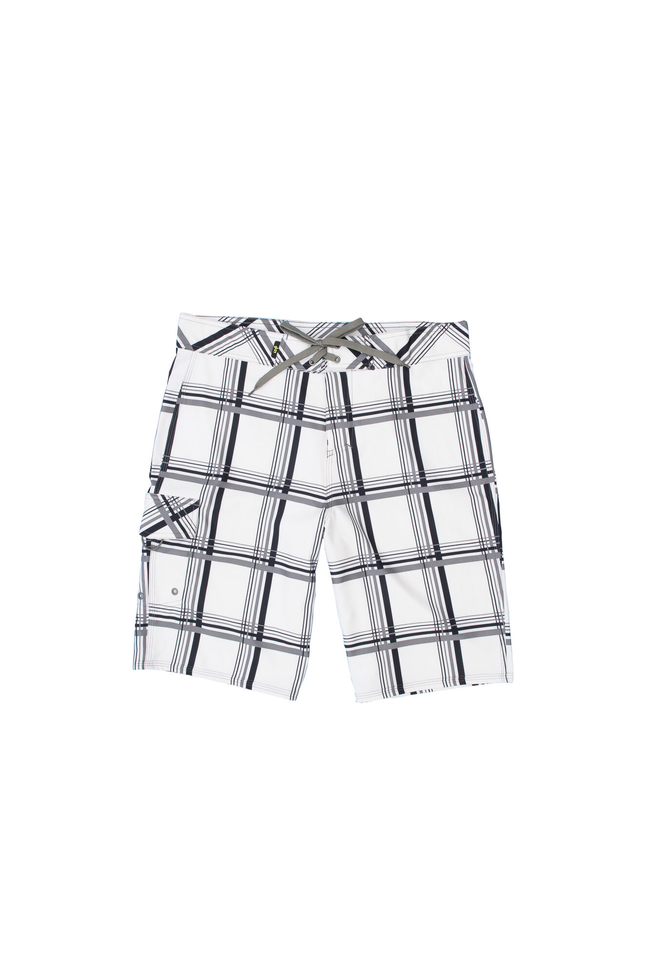 White and black plaid shorts on white background