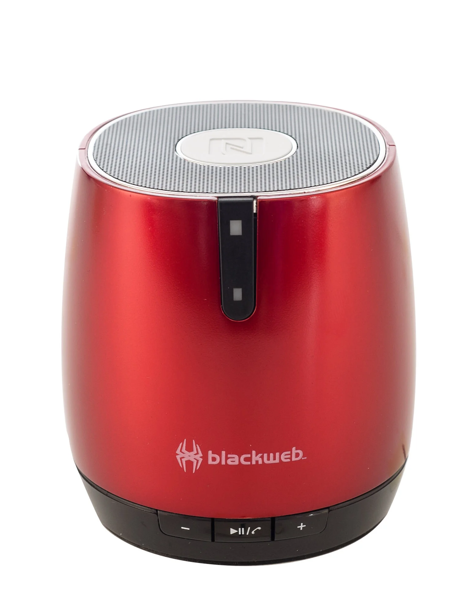 Red Blackweb portable Bluetooth speaker with control buttons on the bottom