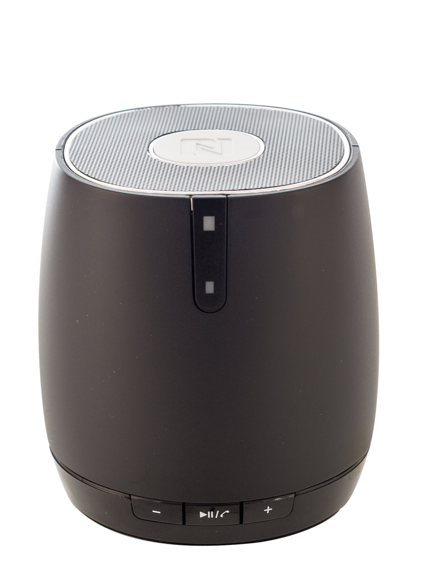 Black wireless Bluetooth speaker with control buttons