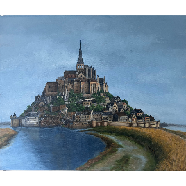 Mont Saint Michel Art Print – French Castle Wall Art, European Landscape Painting, Normandy Travel Inspired Home Décor