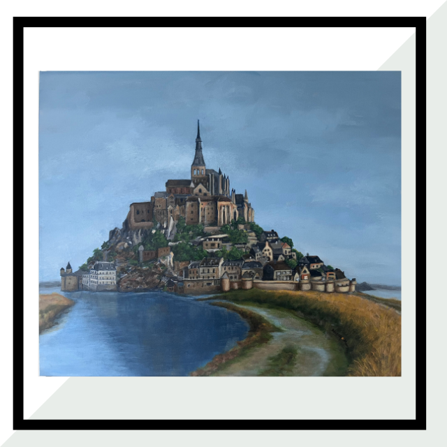 Mont Saint Michel Wall Art – European Castle Print, French Landscape Painting, Historic Normandy Travel Home Décor