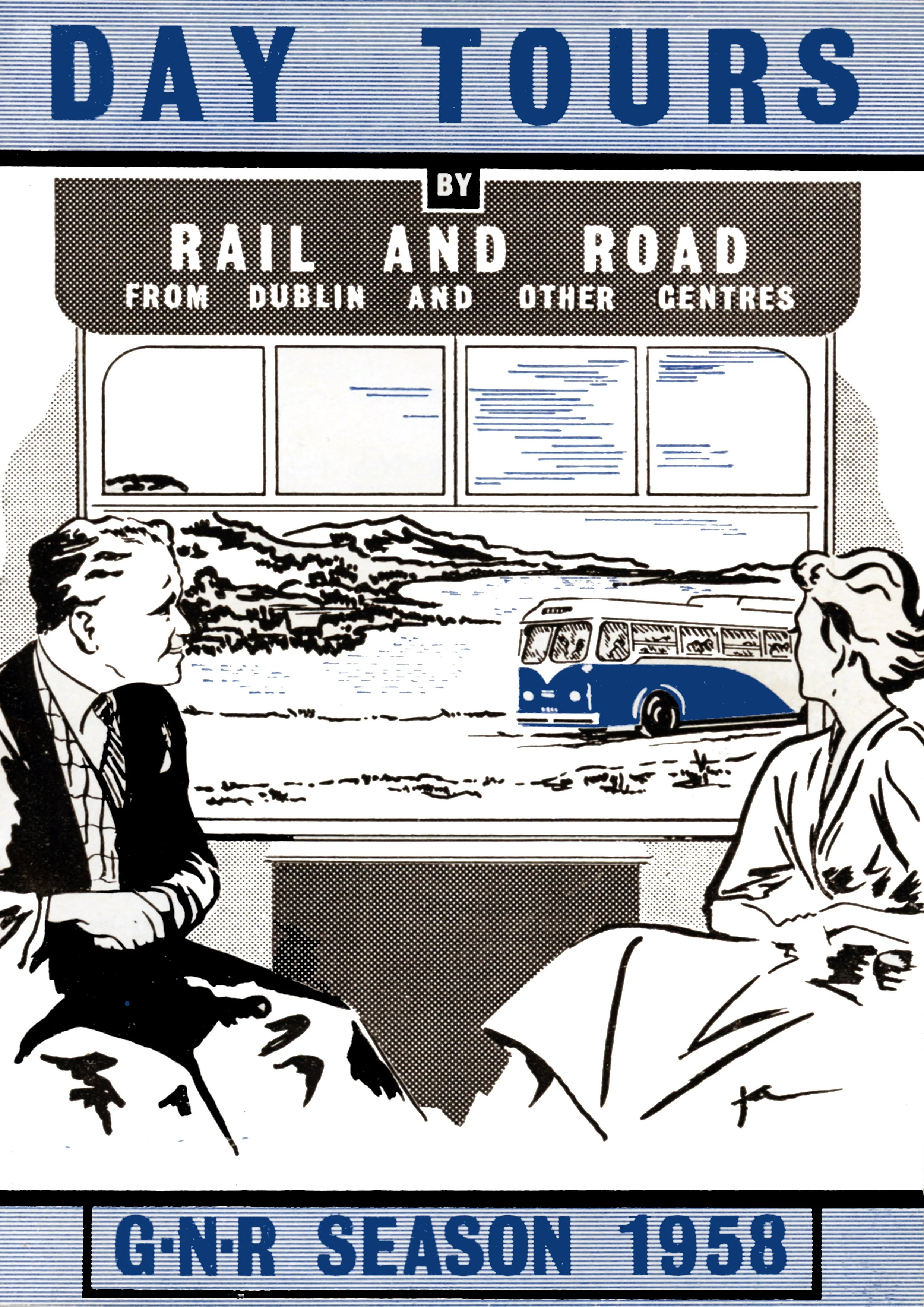 GNR RAIL AND ROAD TOURS FROM DUBLIN 1958 A4 MOUNTED PRINT