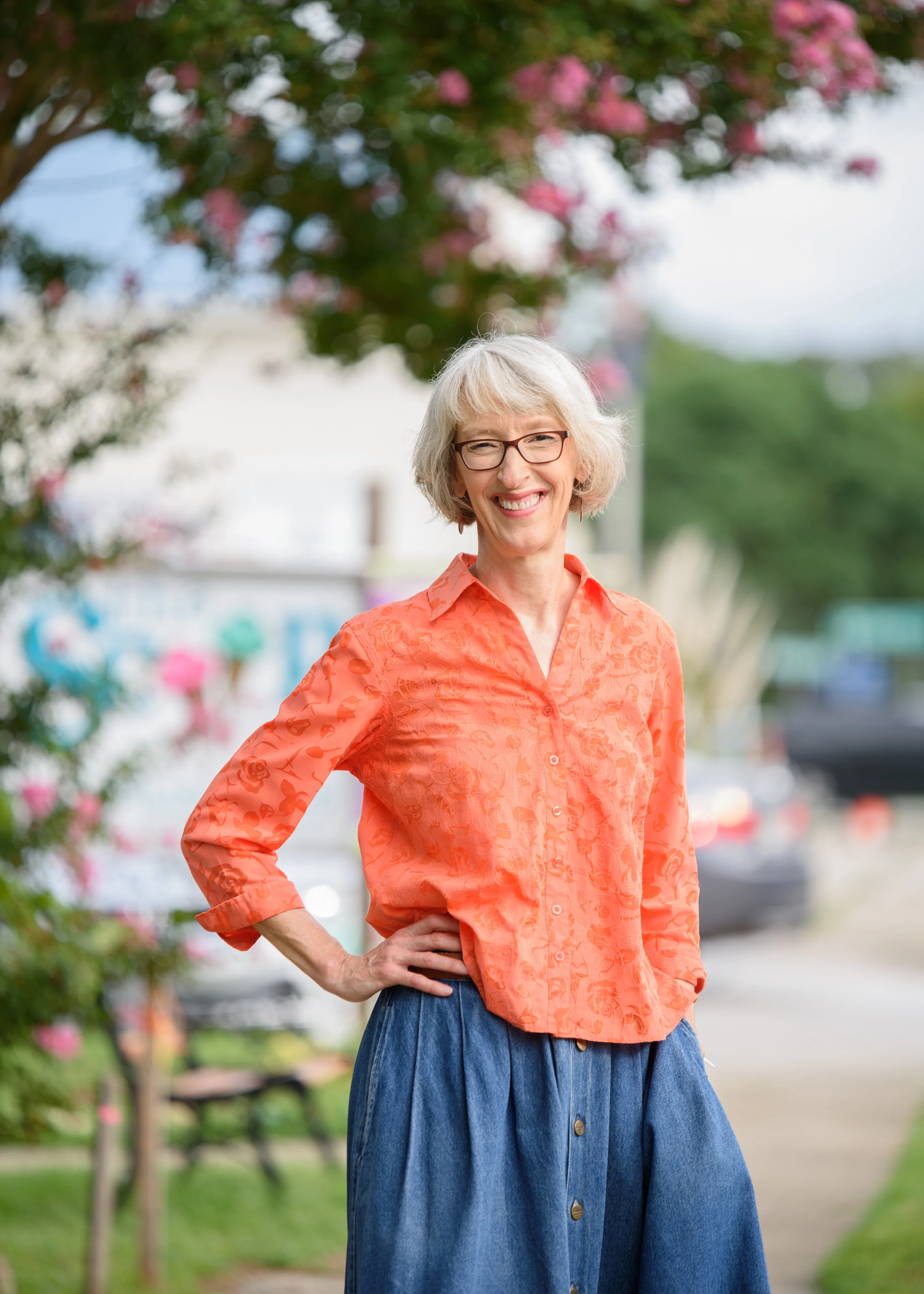Eunice posing on a sidewalk.