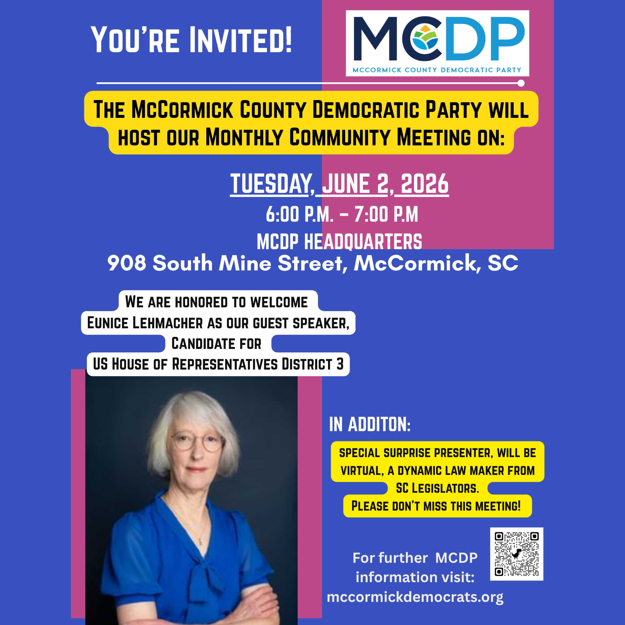 McCormick County Democratic Party Monthly Community Meeting