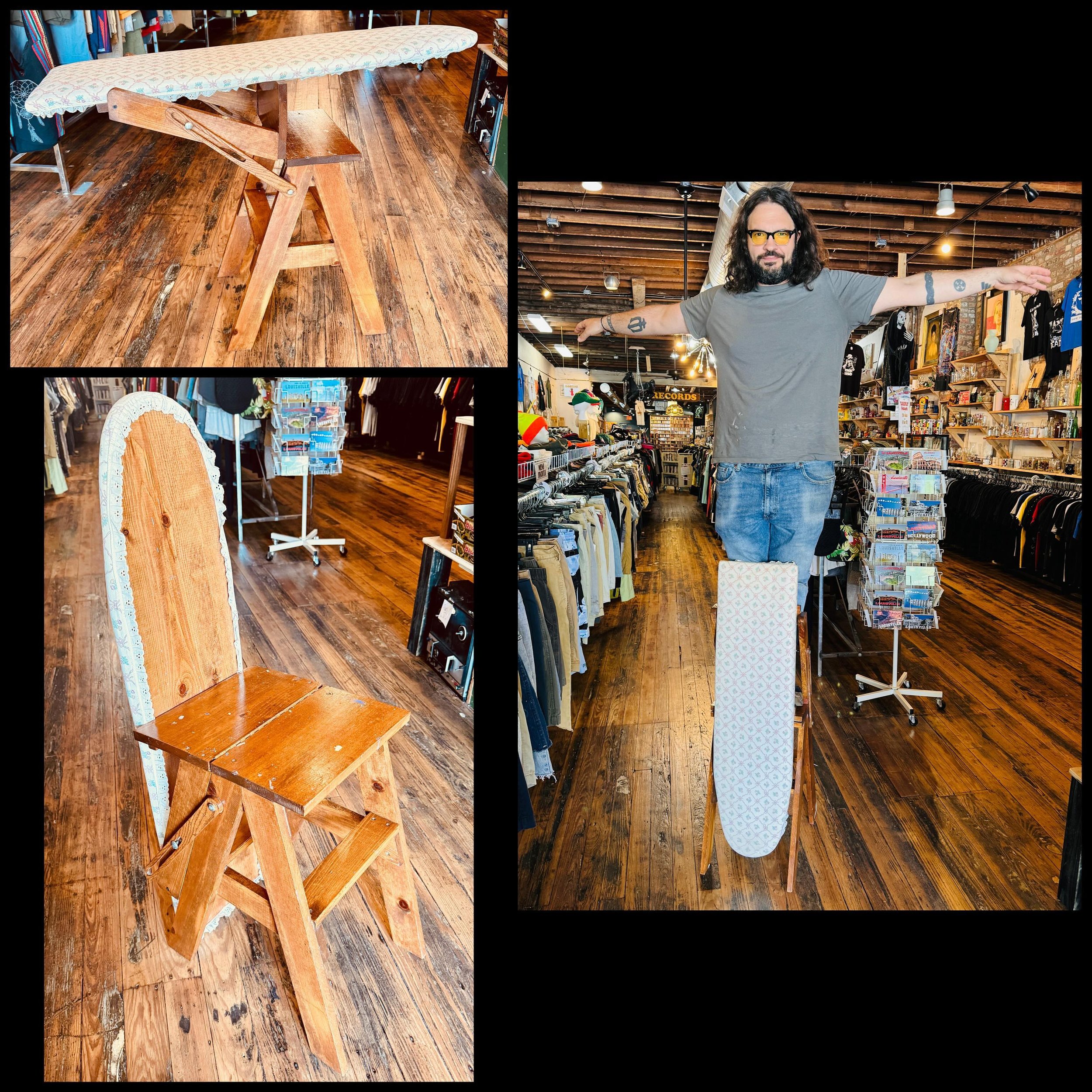 Combination chair, step stool, and ironing board for your old-timey studio apartment. Pardon my christ-ing. $24!
#fatrabbitky #why #vintagedoodad