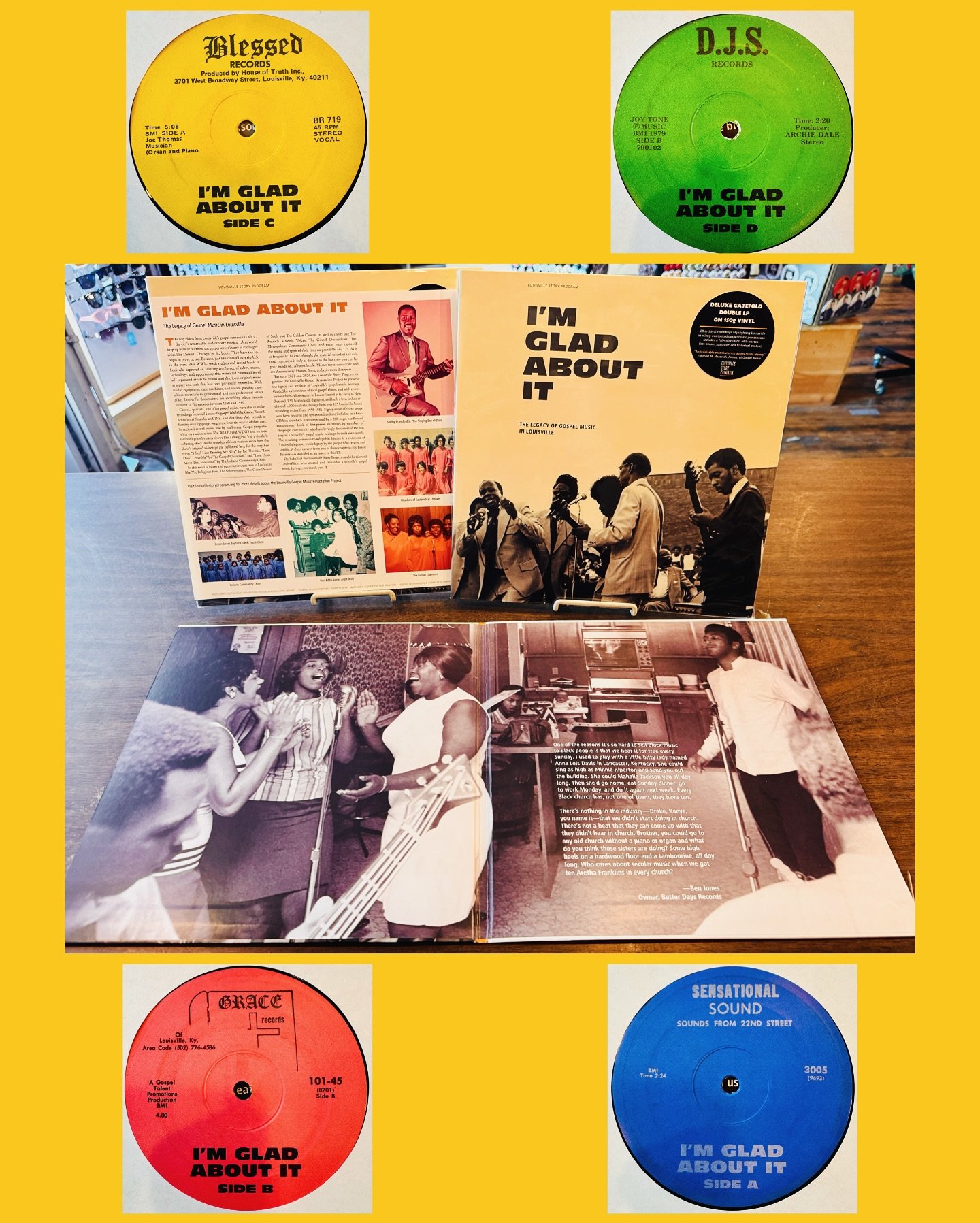 The store has been #blessed with four copies of the &ldquo;I&rsquo;m Glad About It&rdquo; Louisville gospel collection! Released by @lightintheatticrecords and compiled by the @louisvillestory program. 2 thicc lps and a heavy duty gatefold sleeve. $4