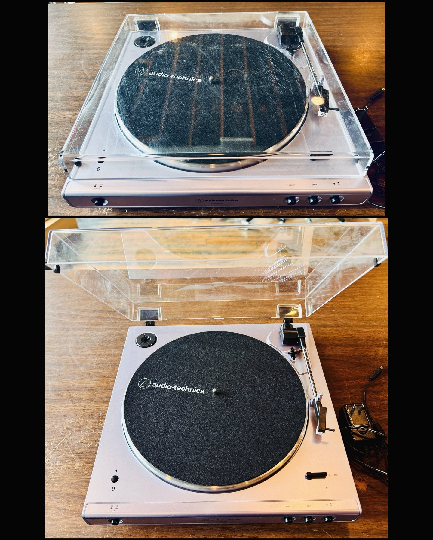 Audio-Technica AT-LP60XBT Turntable. Bluetooth enabled. Plastic discover lid has some scratches, but everything else looks rosy. Tested and works great! $70 (price includes tax).
#fatrabbitky #audiotechnica #turntable