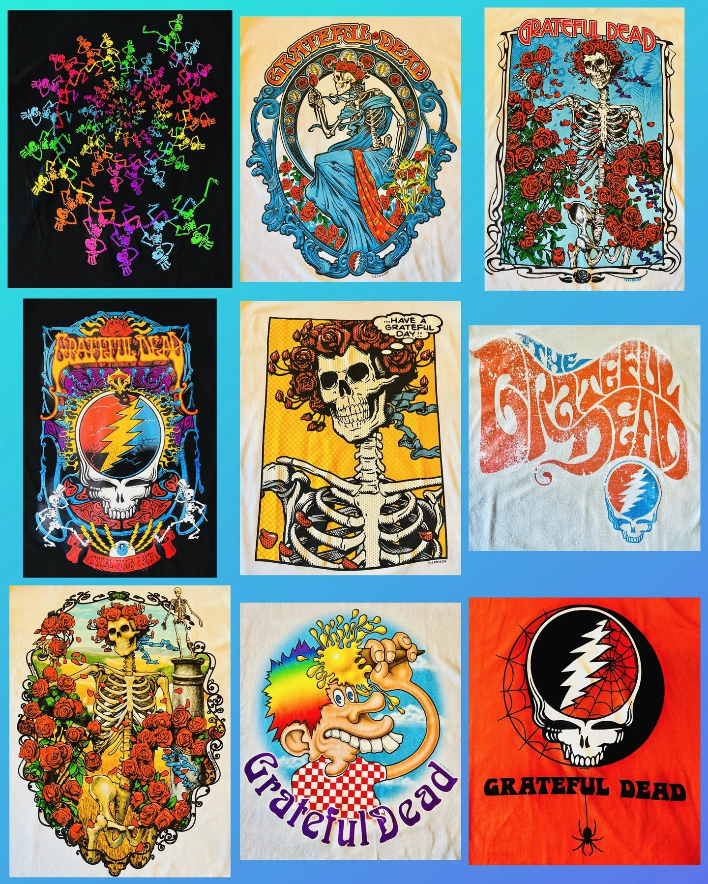 Dead shirt restock. More designs than you can shake a rain stick at. 
#fatrabbitky #gratefuldead #liquidblue
