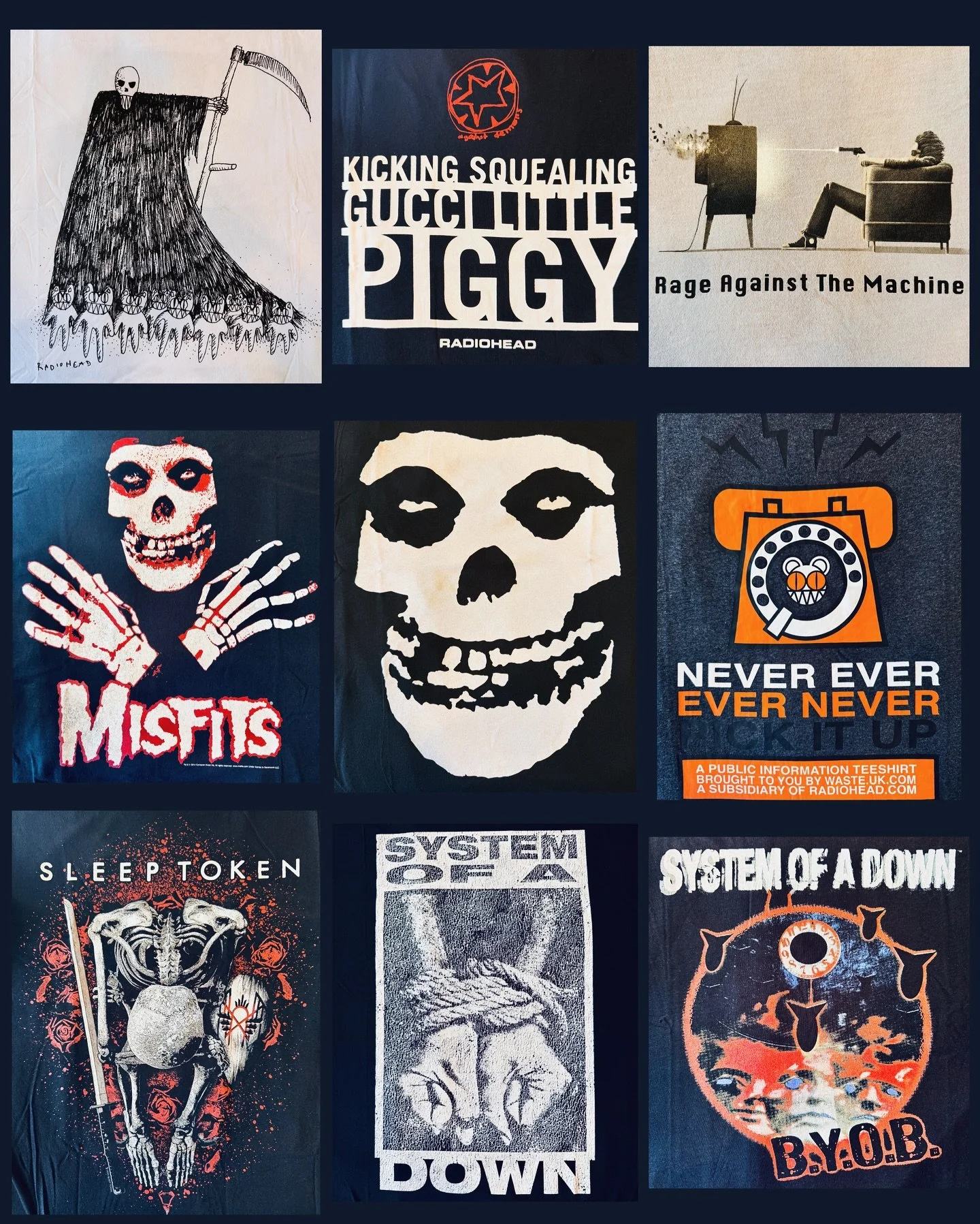 Small-ish order of new band tees out now. Now with 40% more Deftones. 
#fatrabbitky #musictees #misfits #deftones #systemofadown #sleeptoken #thecramps #radiohead
