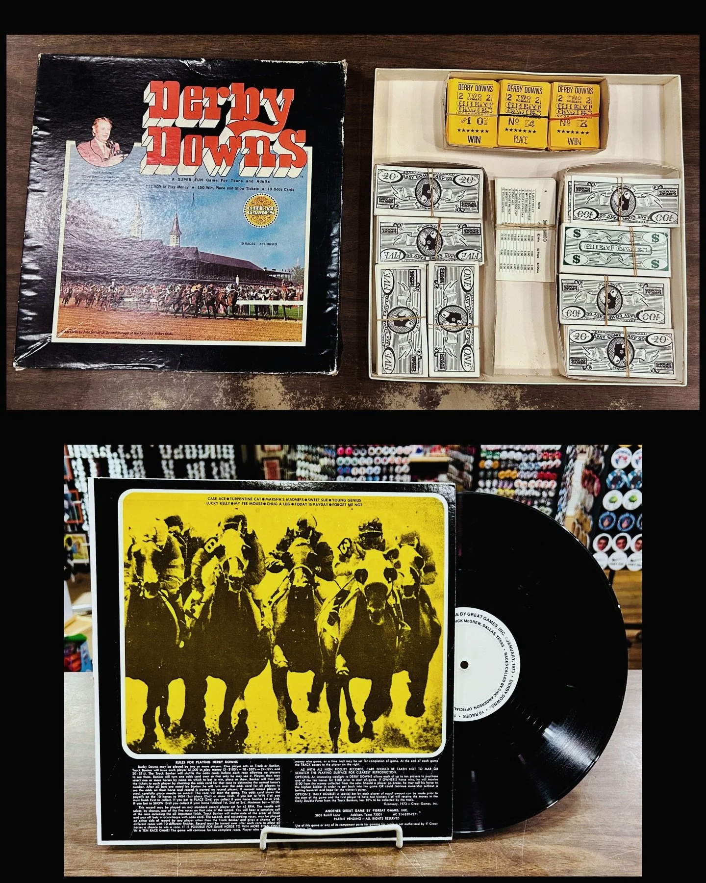 1973 &ldquo;Derby Downs&rdquo; game with record! Complete. Box has some wear, record is in nice shape! $40
#kentuckyderby #vintagegames #fatrabbitky