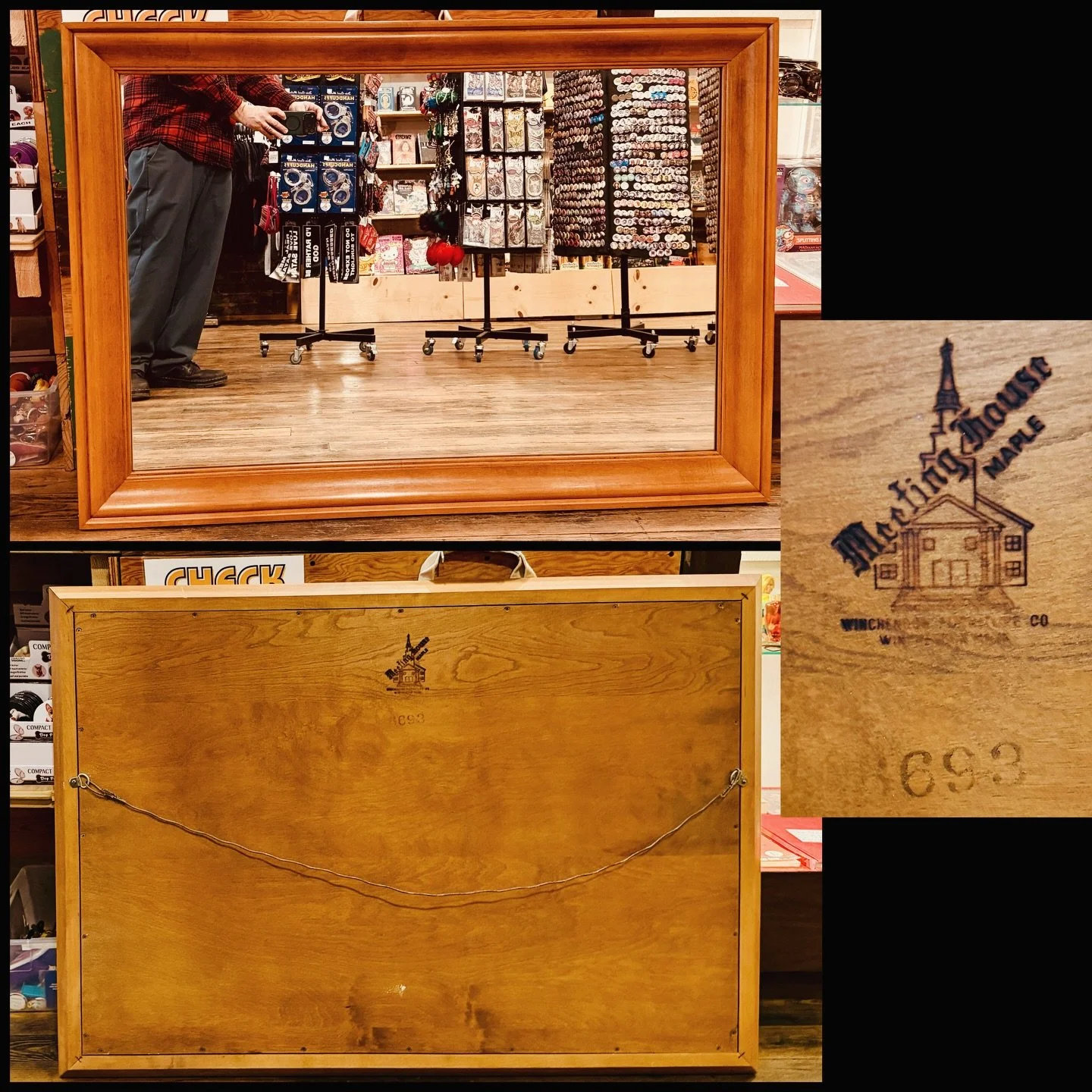 Very nice/well made/FREAKIN HEAVY vintage maple-framed mirror. 48&rdquo; wide x 34&rdquo; tall x 2&rdquo; thicc. $65
#meetinghousefurniture #vintagemirror #maple #fatrabbitky