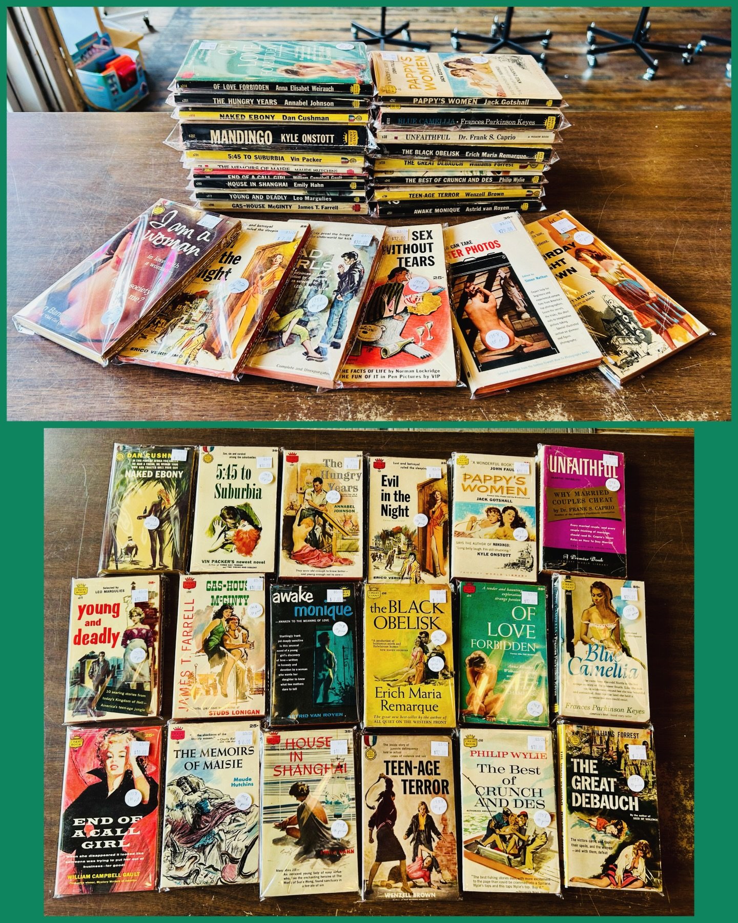 Sexy books! Most from the mid to late sixties. All in great shape. Prices range from $7 to $30
#fatrabbitky #vintagepaperbacks #sexytime #pulpfiction