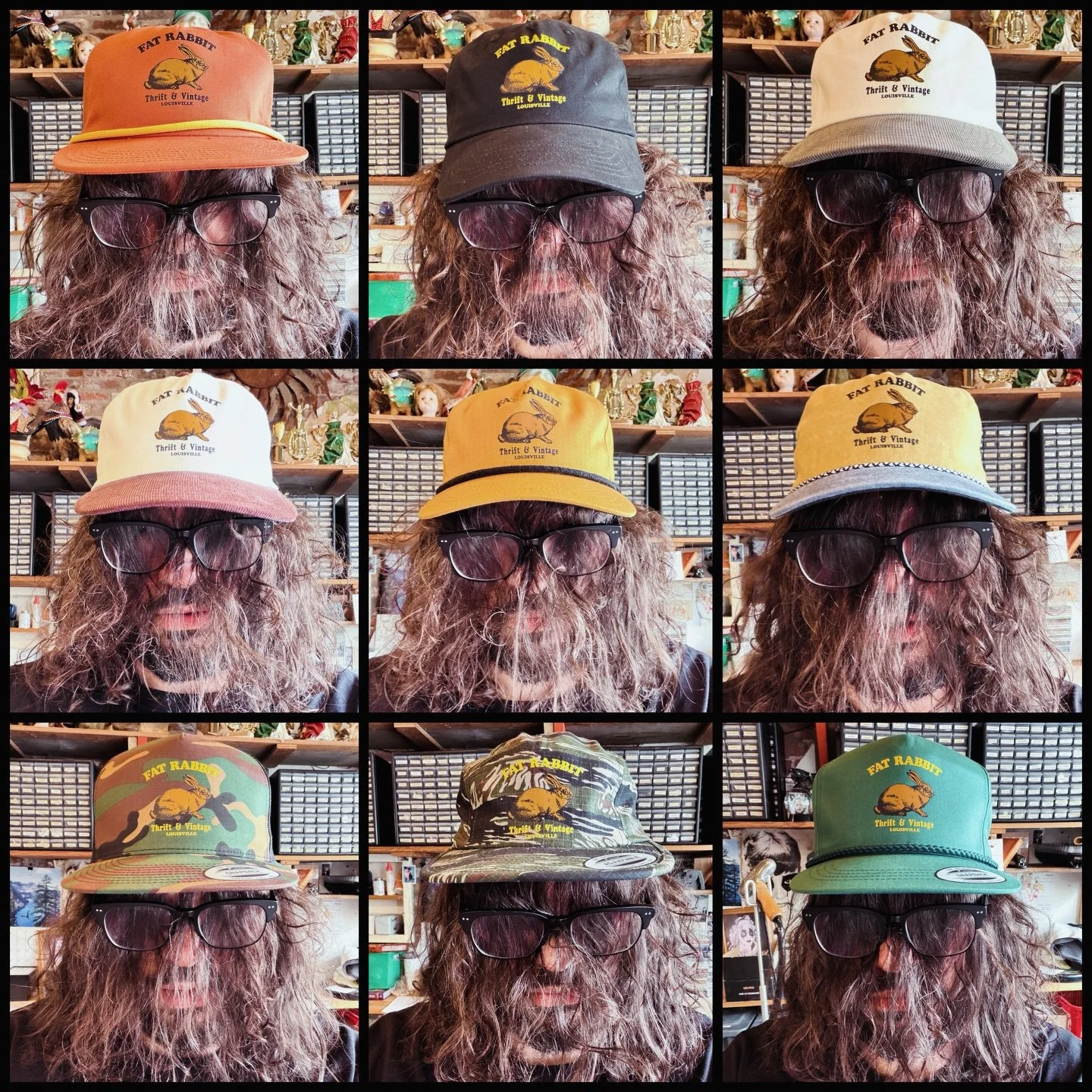 New Fat Rabbit caps have arrived! Prices range from $15 to $20. Sorry to anyone who walked in during this photo session. Thanks to @heritageprintshop for the excellent print work!
#fatrabbitky #corporateswag #cousinit #hats