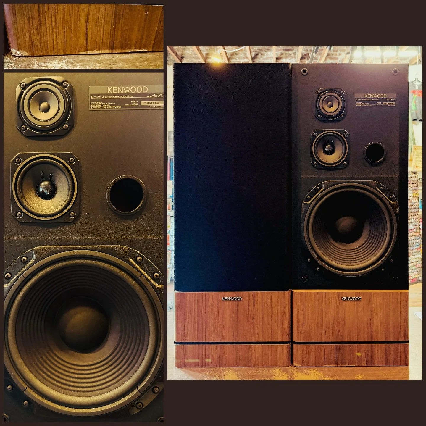 Pair of Kenwood JL-870n Floor Speakers. 1980&rsquo;s. Sound great, heavy/sturdy, and DON&rsquo;T smell like 40 years of Marlboro Reds! Some wear to the laminate on the bottom edge but just cosmetic. $80!
#fatrabbitky #kenwood #vintageaudio #1980s