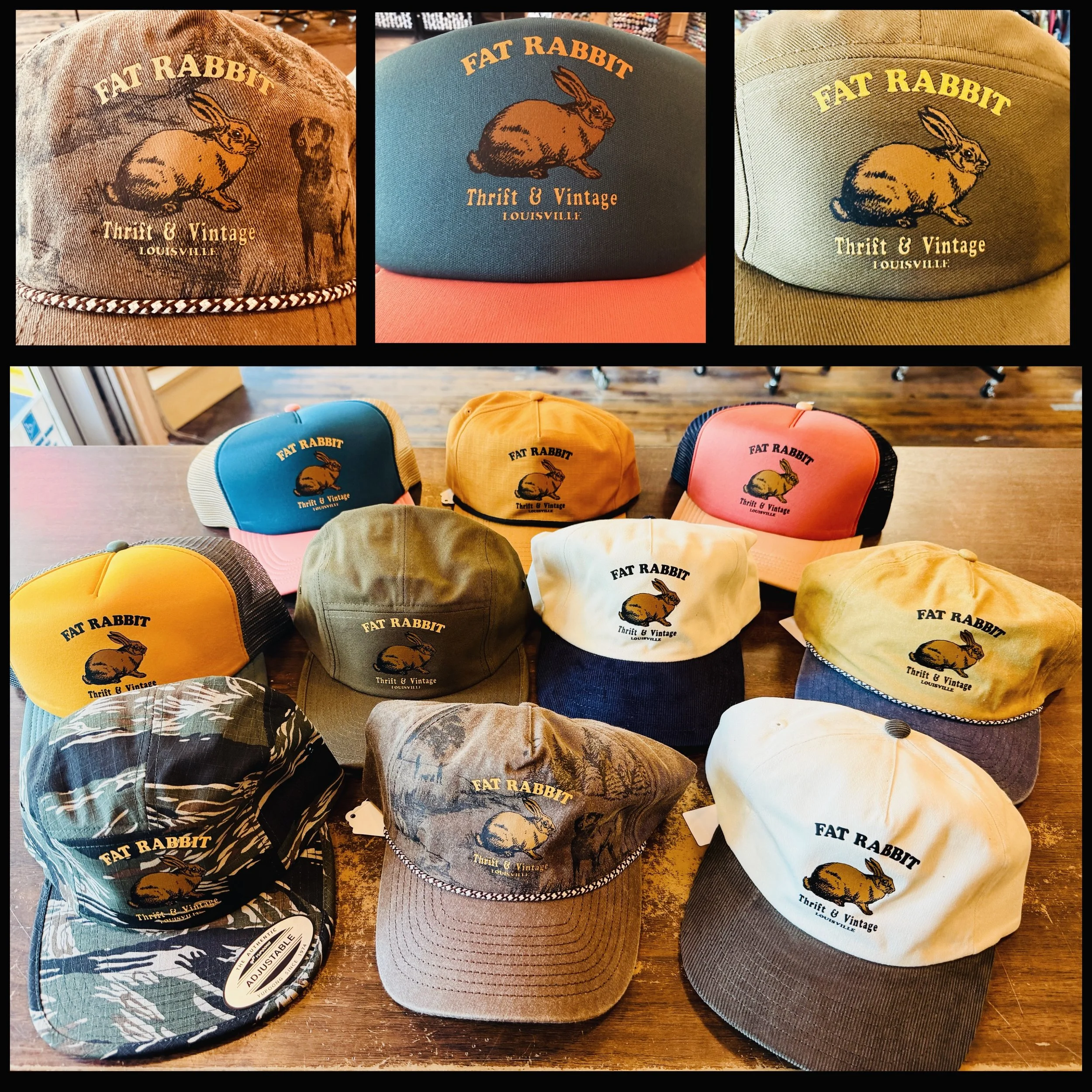 Logo hat restock! A couple new types in there as well. $20 each (includes tax). 
#fatrabbitky #corporateswag #snapbackhat
