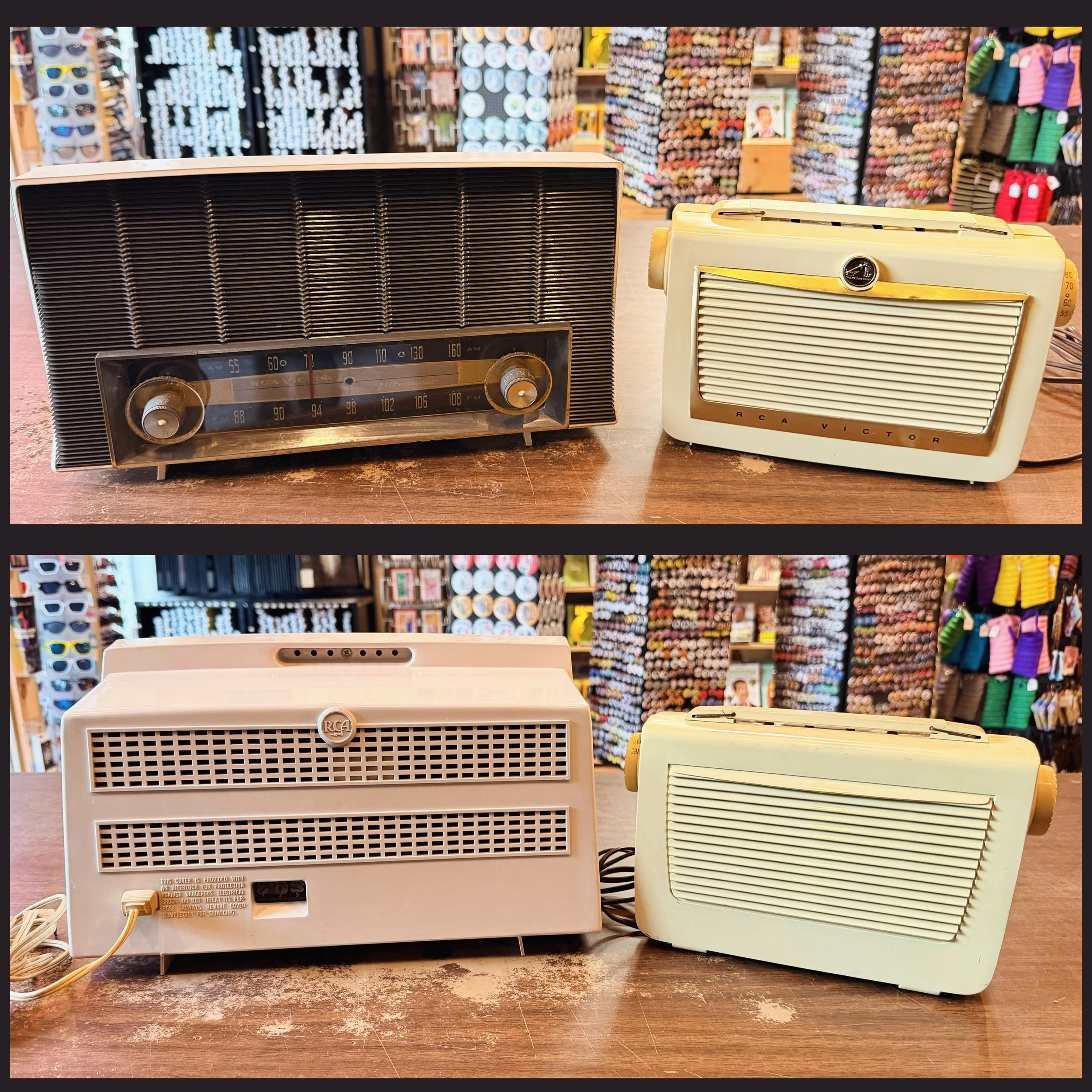 Awesome vintage RCA-Victor radios! Left is a &ldquo;1-XF-3JE&rdquo; ($60) right is a &ldquo;6-BX-6&rdquo; ($25) Both in excellent condition. 
#fatrabbitky #vintageradio #rcavictor