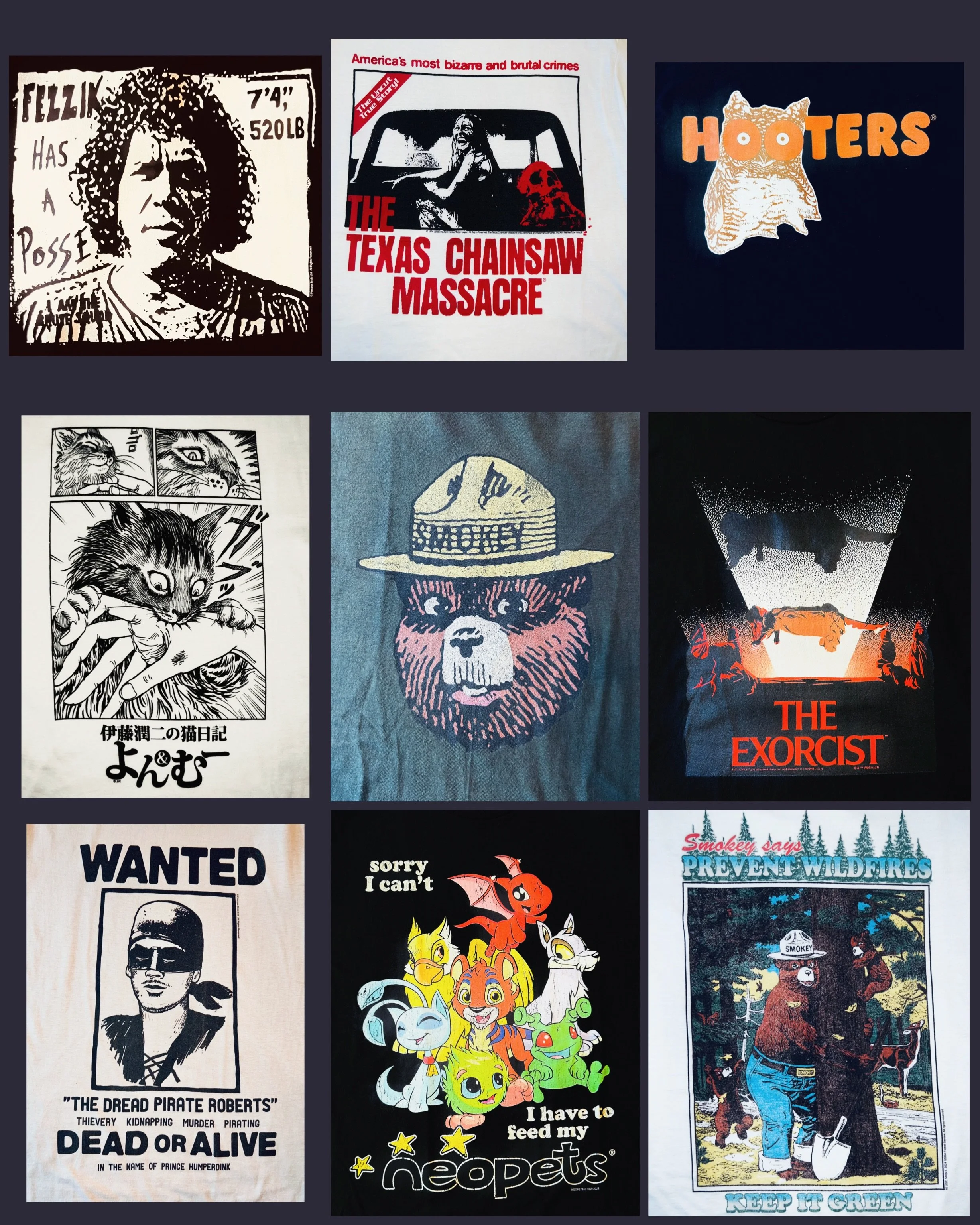 New tees that went out over the weekend that I forgot to post! MANY APOLOGIES. 
#fatrabbitky #newtees #junjiito #fezzik #smokeythebear