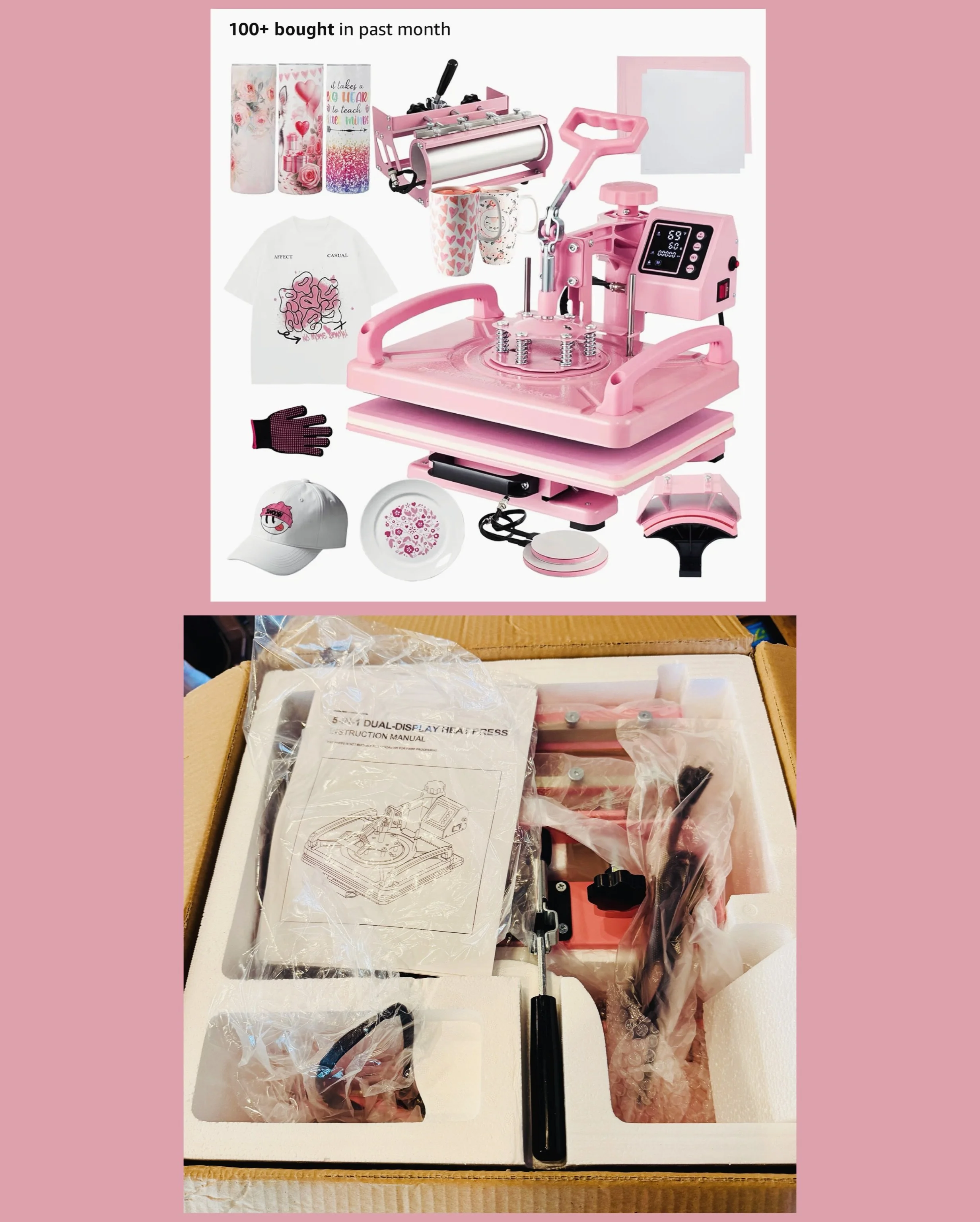 Hitgrand Heat Press Machine/kit. New in box! $90 takes it. Info: 
12x15 inch For T-Shirts, 5 in 1 Heat Press with 30 OZ Tumbler Press, Combo Tumbler Heat Press Machines Sublimation for Hat Cap Mug Plate.