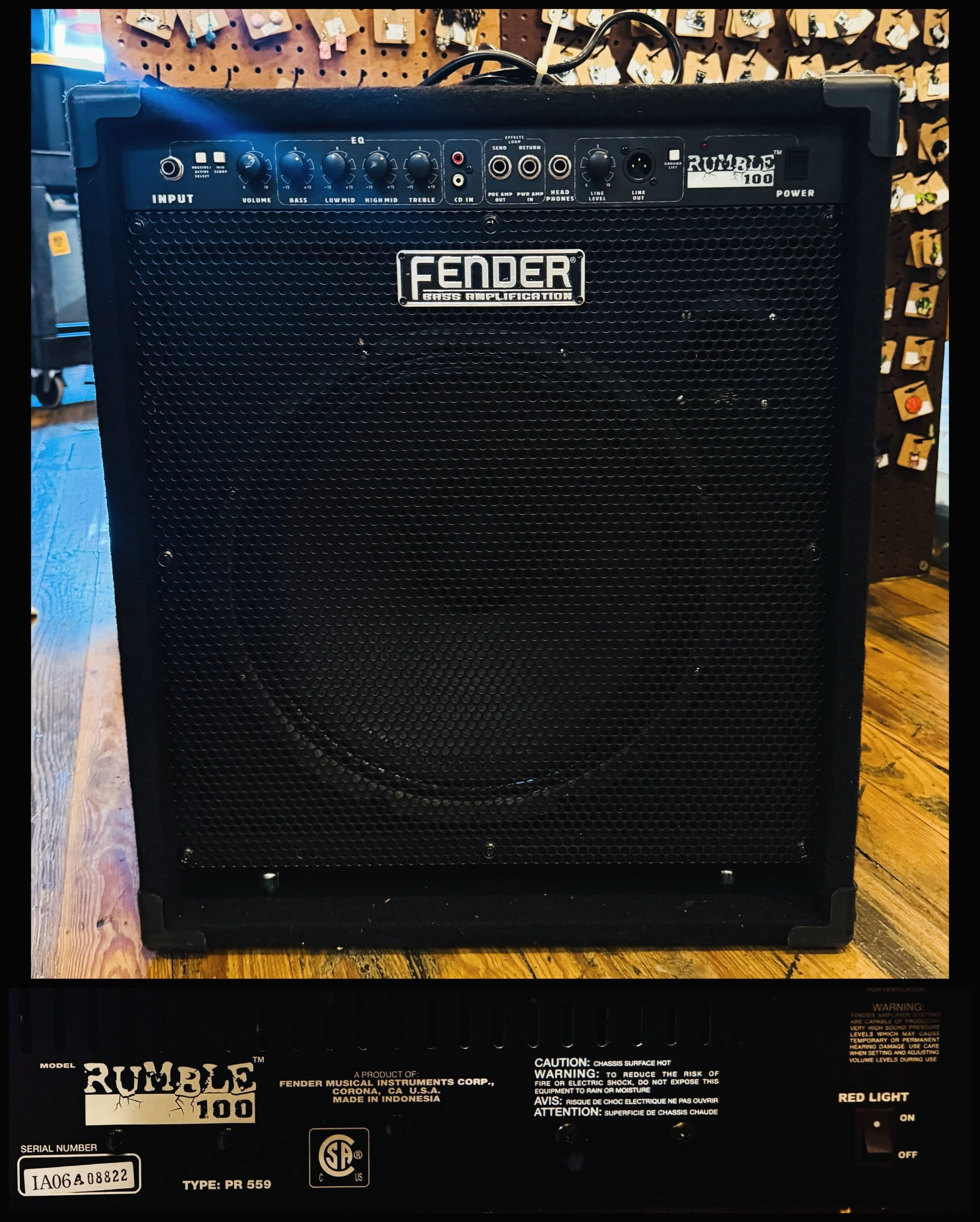 READ ME: Fender &ldquo;Rumble 100&rdquo; bass cabinet. Powers on/lights up but NO SOUND EMERGES. Yours for TEN BUCKS AS IS.