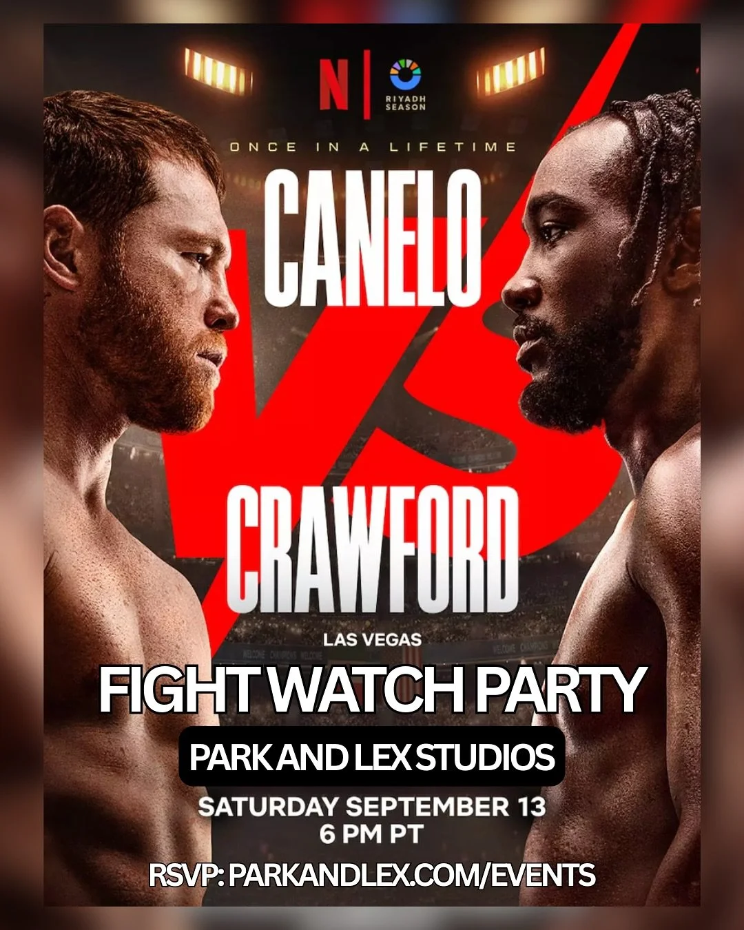Fight Night is here! 🥊 Join our Canelo vs Crawford watch party at the studio, where we'll be streaming the fight on our 12-foot Cyc screen and 4K projector! Stream starts at 6PST, so come early to catch the undercards. Drinks and snacks are on us! C
