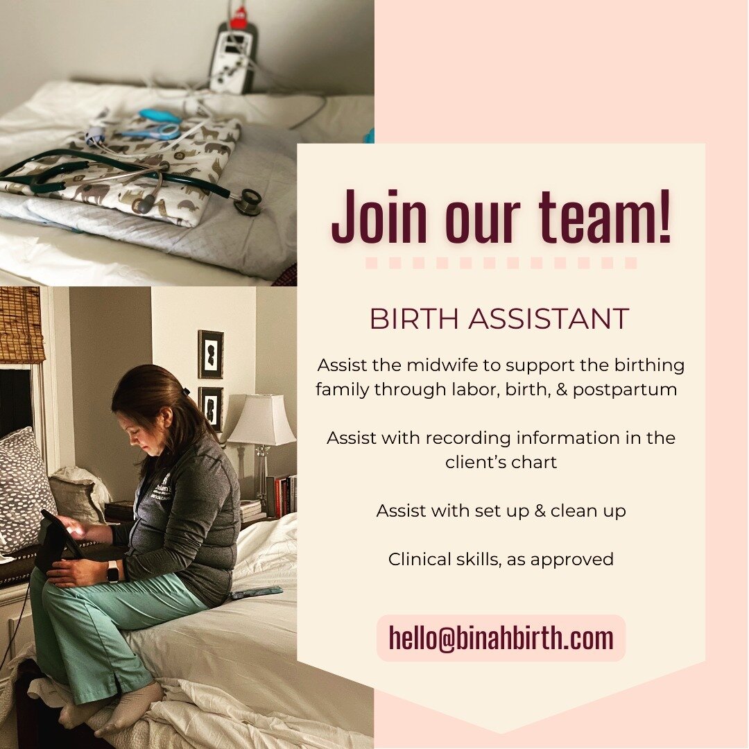 We are hiring!! Our main birth assistant has had to step back &amp; we are looking to add a fresh face to our team!

We would love to add another RN, but we're open to motivated candidates who enjoy having fun &amp; being up at 3 A.M.!

We take up to