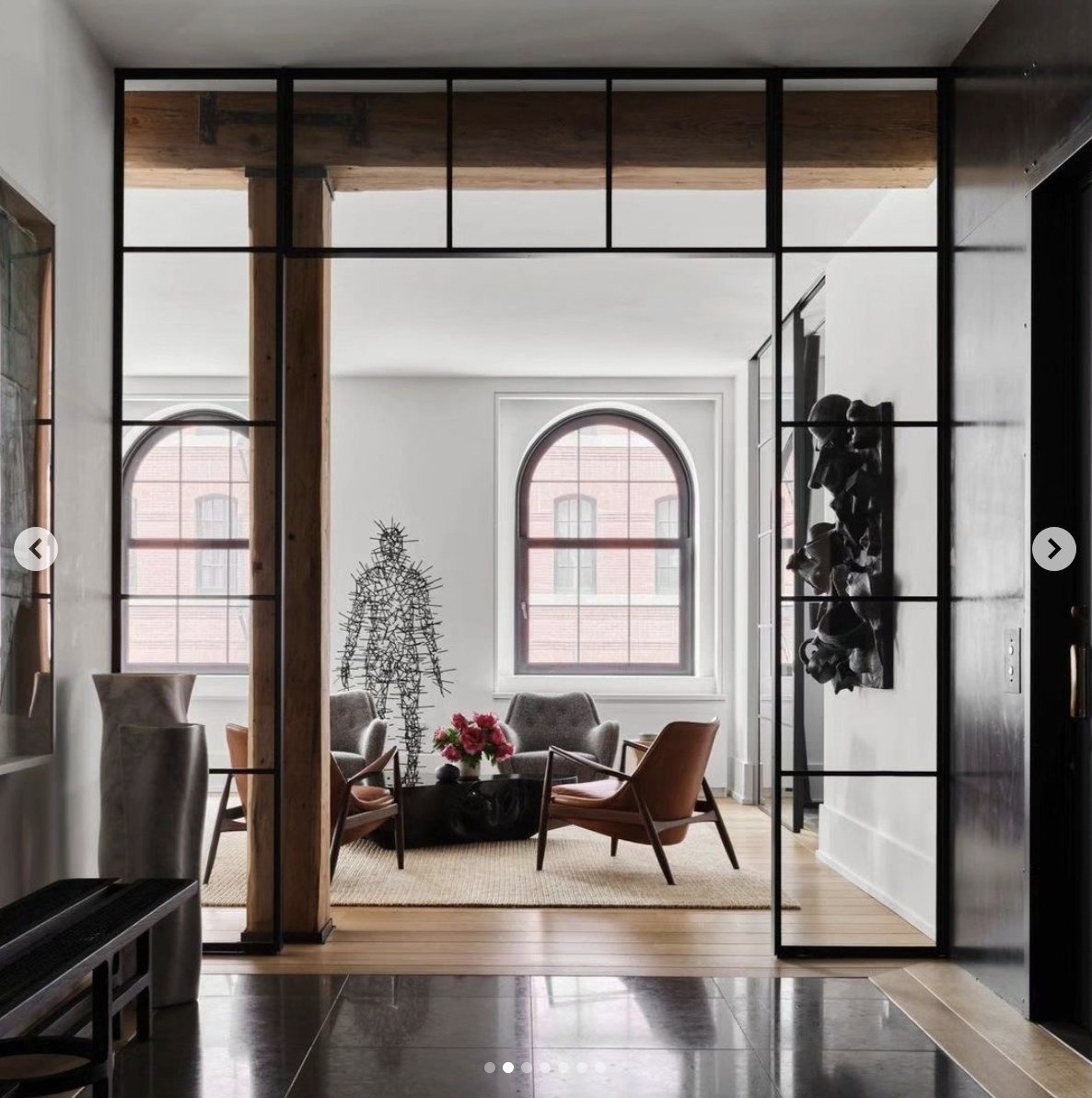 The theme for today's inspiration round up is texture -- primarily wood --, design regrets, and having fun with fabrics. 
  I LOVE the wood ceiling in the Perry Street townhouse living room by @reesrobertspartners. And note the wood ceiling in both t