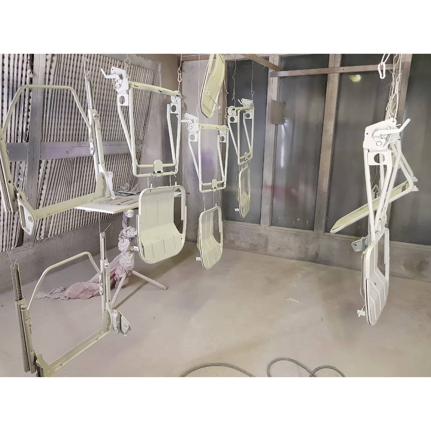 Apparantly, a Christmas rush around here looks a lot like defender seat refurbishing.
We are going to update over the next few days while these are getting re-trimmed, but for now the frames have all been sandblasted, primed and painted with Raptor s
