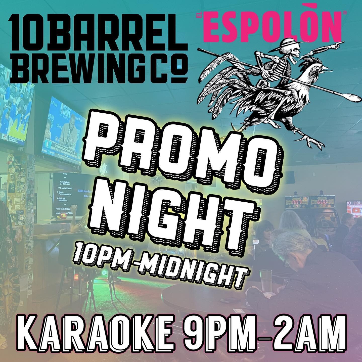Warm up those vocal chords and come hang with us tonight 🎤🎶 it&rsquo;s gonna be one hell of a party 😈

Enjoy samples of Espol&oacute;n Margaritas and 10 Barrel&rsquo;s Raspberry Sour from 10pm &lsquo;til midnight 💥 

Swing by, grab a table, and s