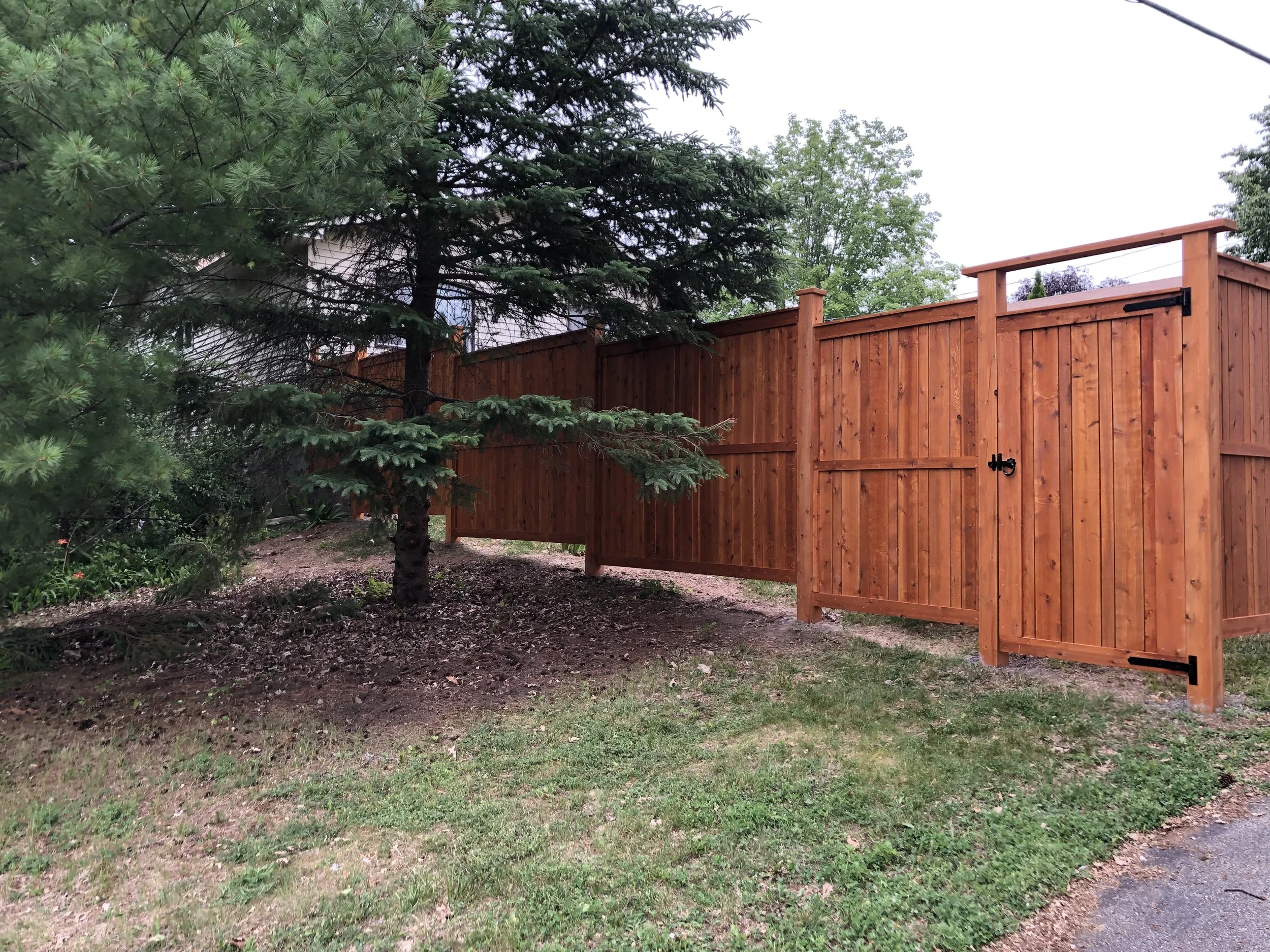 Lanark Cedar Acacia Fence, Stained Natural Cedar