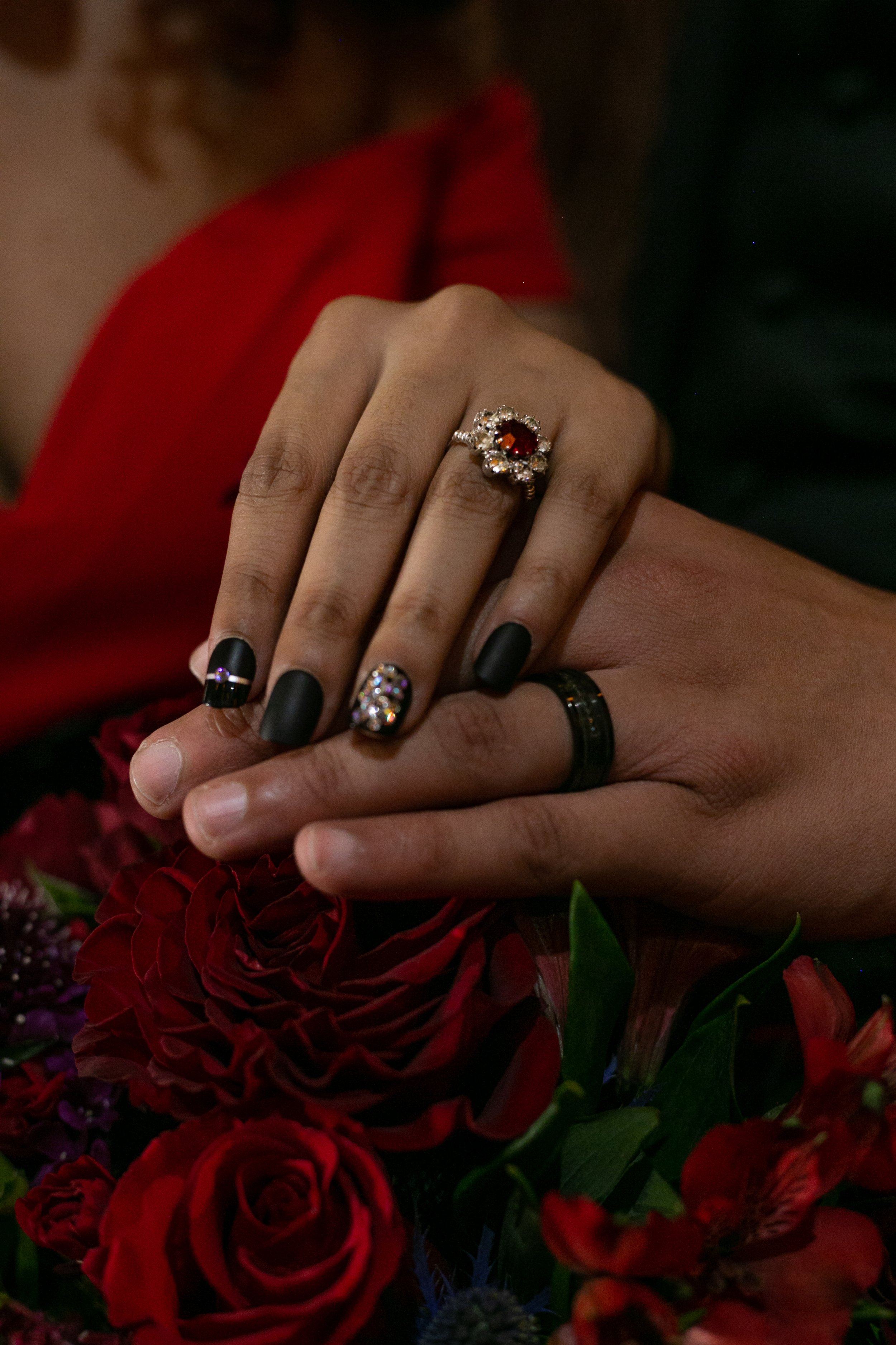 Photo of wedding rings at a Vampire wedding in Salem Oregon.