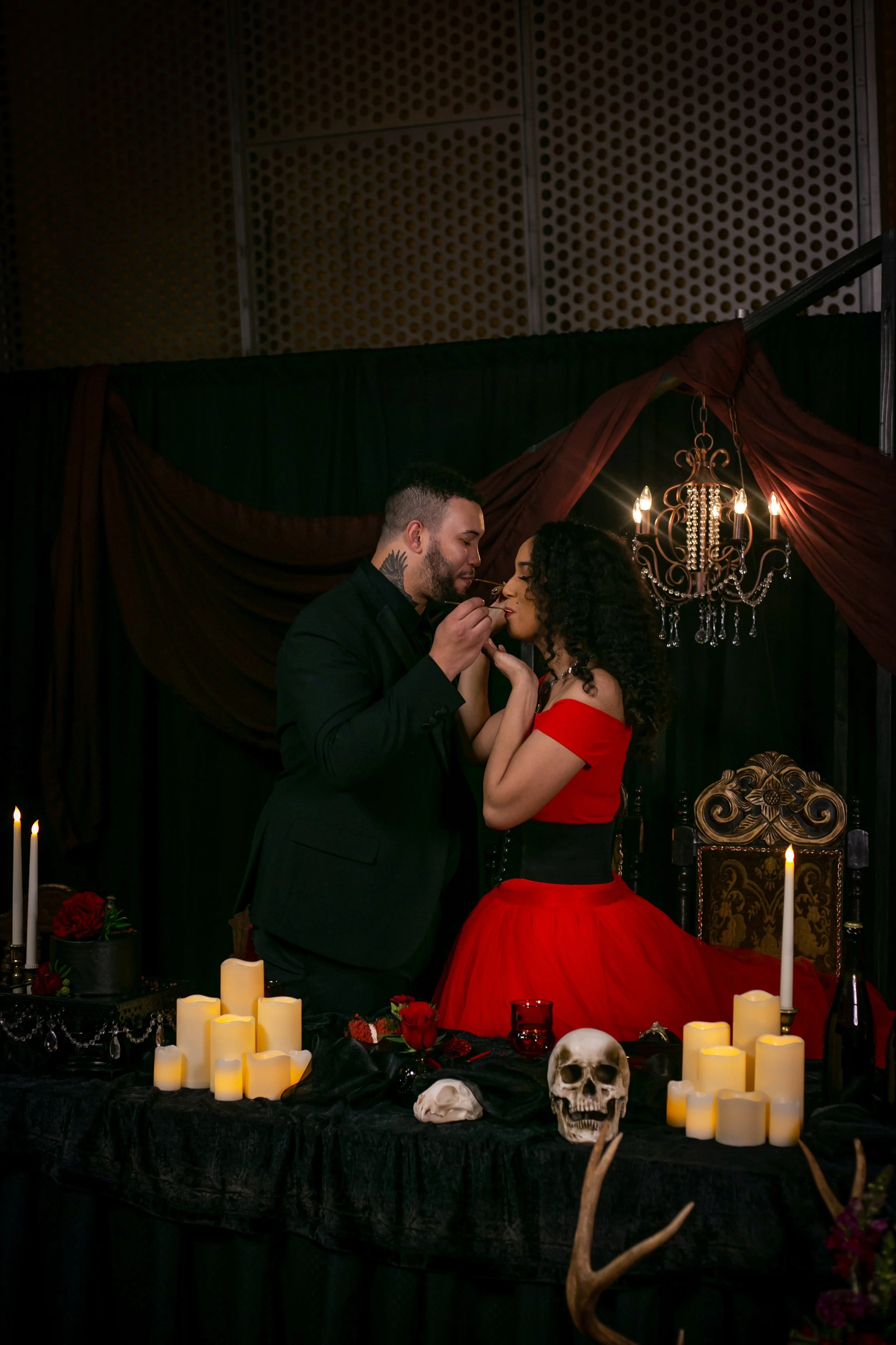 Bride and Groom cake cutting photo with a Mitziar wedding cake at the Salem Oregon Convention Center.