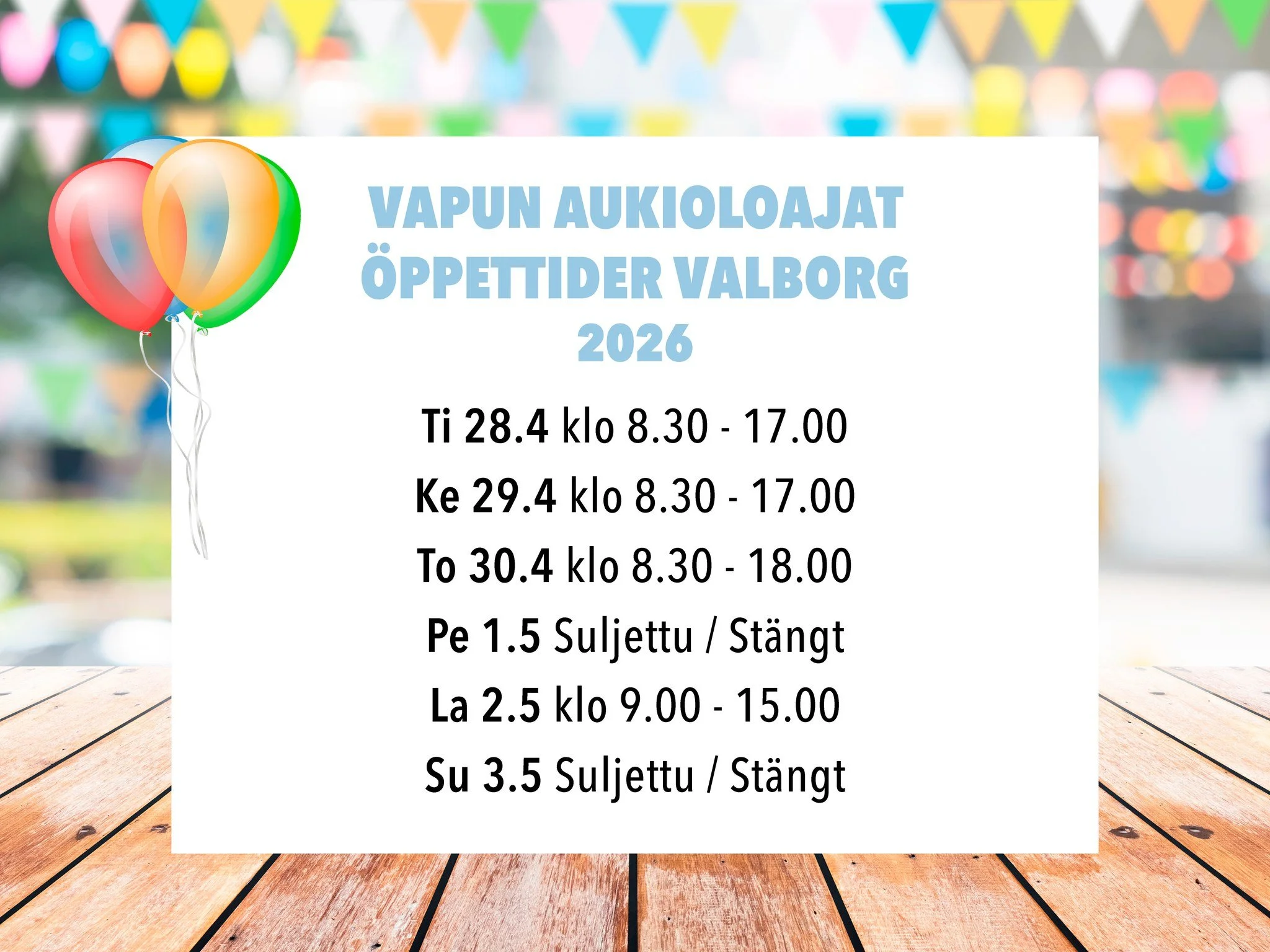 Vappu l&auml;hestyy! 🎈 Tilaa herkulliset vapputarjoilut meilt&auml; helposti etuk&auml;teen (tilauslomake l&ouml;ytyy kotisivuiltamme) tai tule suoraan ostoksille!
Valikoimassa ke-to mm.:
* Laaja valikoima sillej&auml;
* Kalaherkkuja grilliin
* Savu