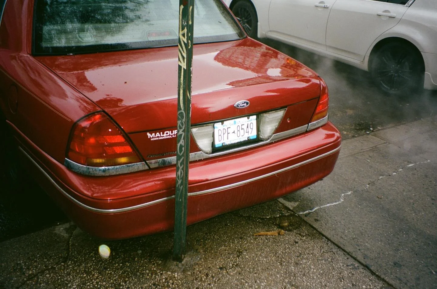 Red on film, in a rainy NY.