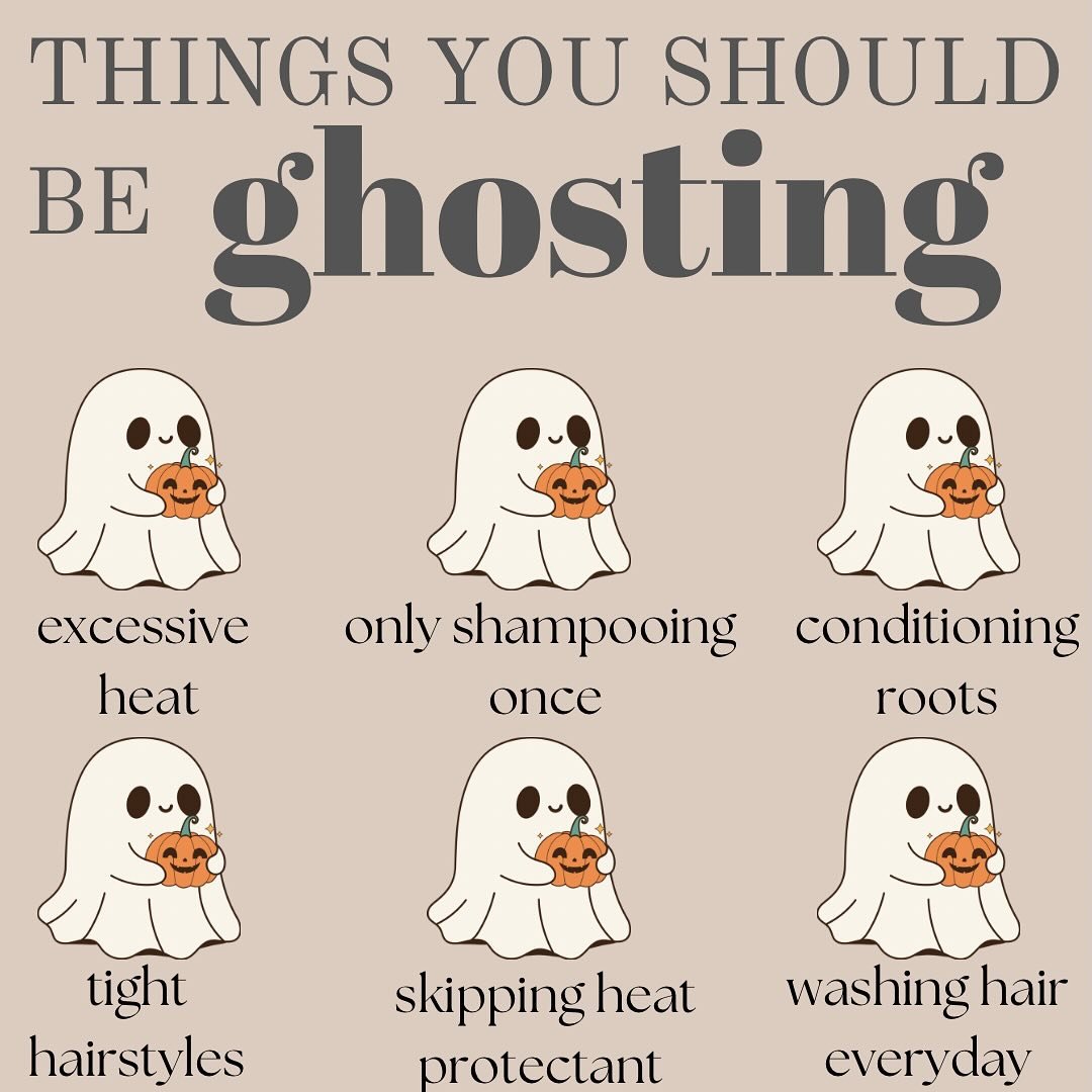 things we recommend ghosting this halloween 👻🍂

inspired by @skinritualsbybritt 
#halloween #autumn #hairdresser #ghost #pumpkin #pumpkinspice #blonde #highlights #hairgoals #hairhealth #healthylifestyle #heat