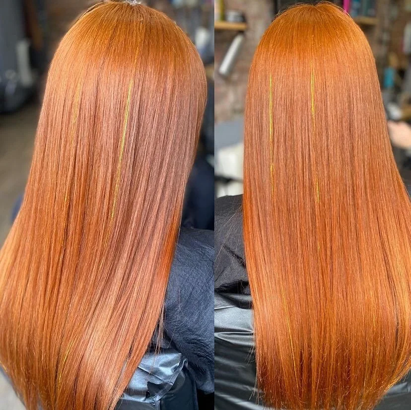 𝐇𝐚𝐢𝐫 𝐛𝐲 @tori_tribehairstudio 
Book with Tori if you're looking to make a change- whether it's copper or a bit of sparkle! DM for booking 🤍

#copper #copperhair #hair #tinsel #glitter #sparkle #hairsalon #hairdresser