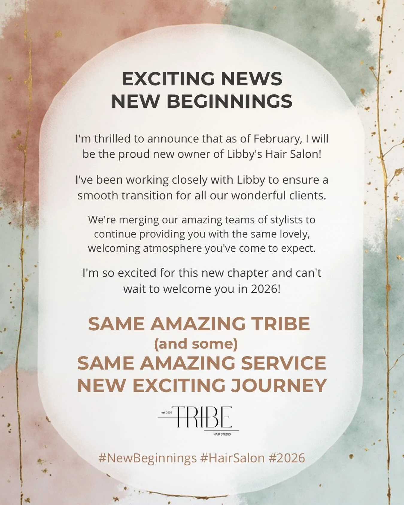 Thank you for all your continued support. I&rsquo;m looking forward to inviting you all to the new era of tribe and working with more talented stylists! Xx