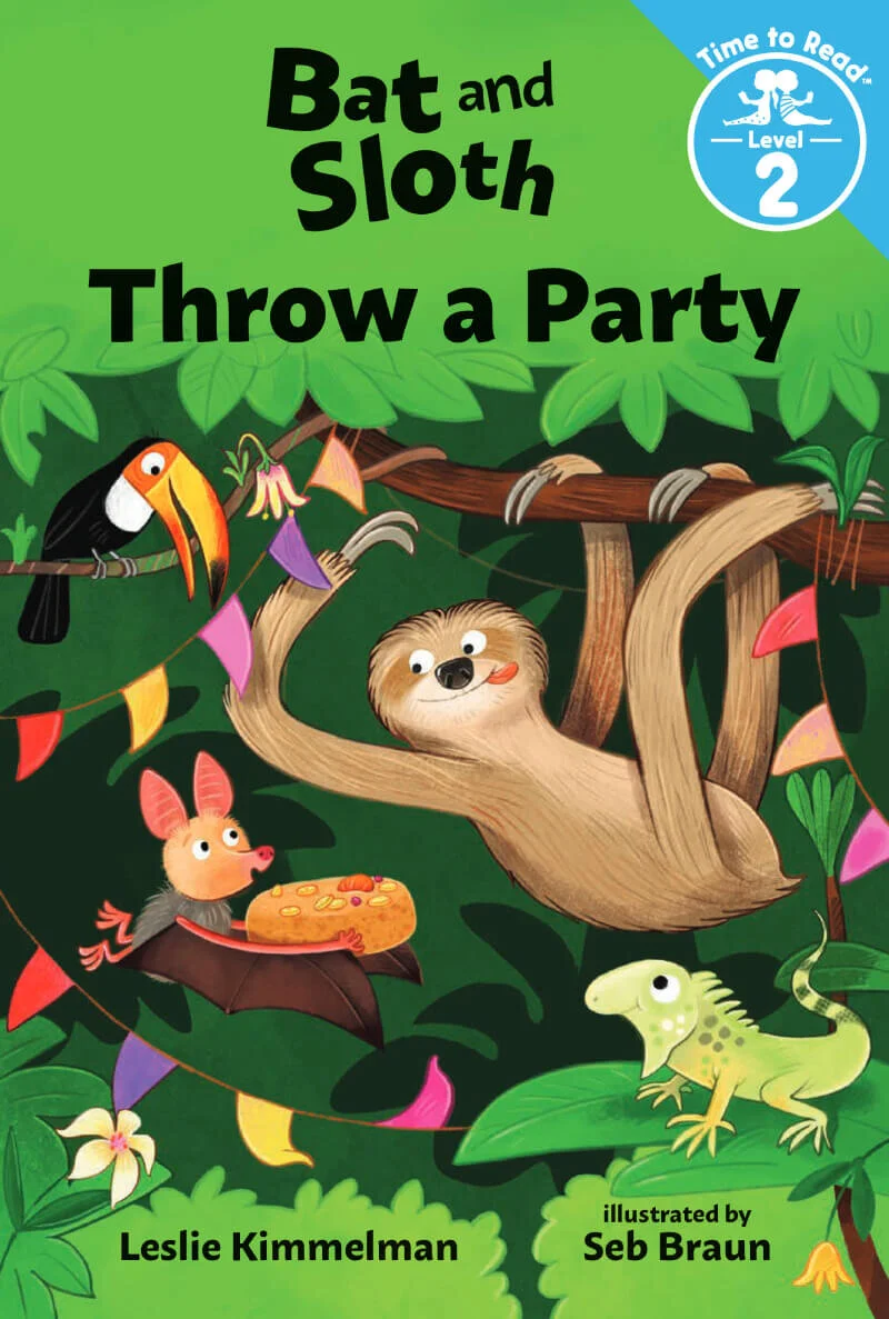 Bat and Sloth Throw a Party cover - children's book illustration