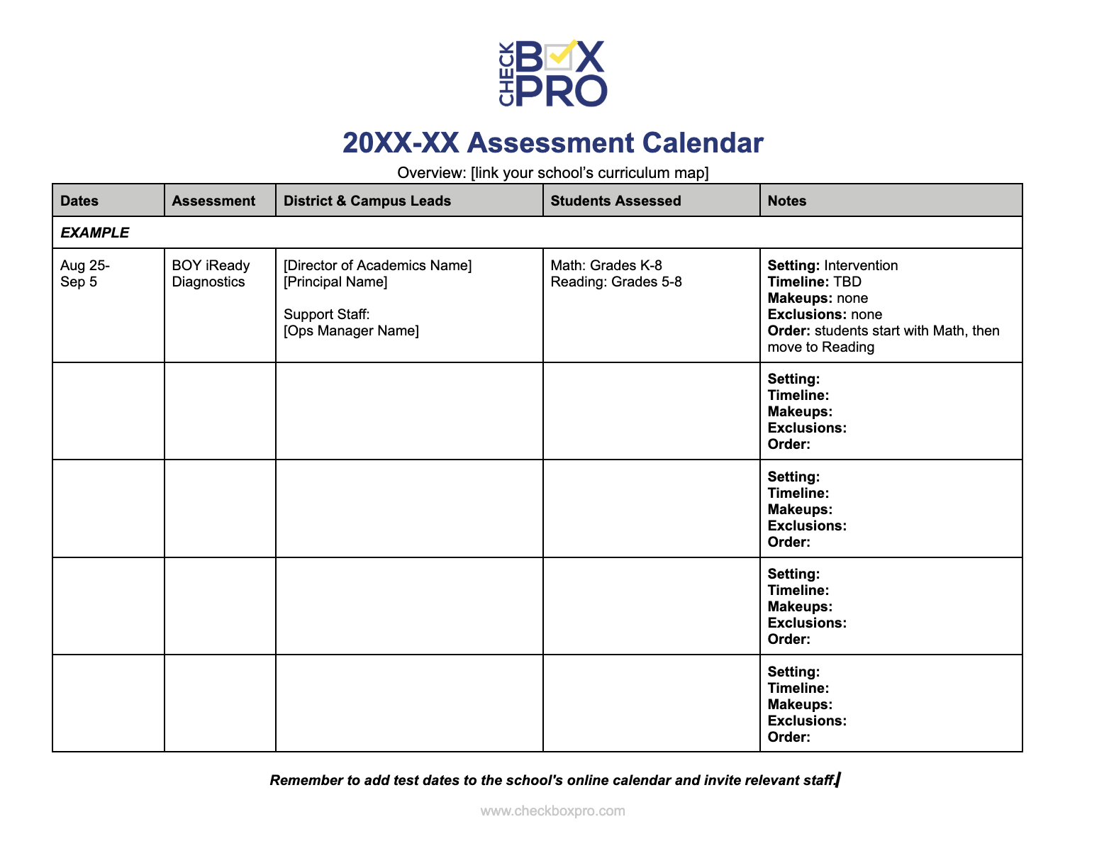 Assessment Calendar
